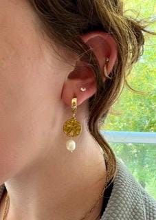 Sandbar Pearl Huggies | Stainless Steel Water Resistant Huggies | Summer Beach Earrings |