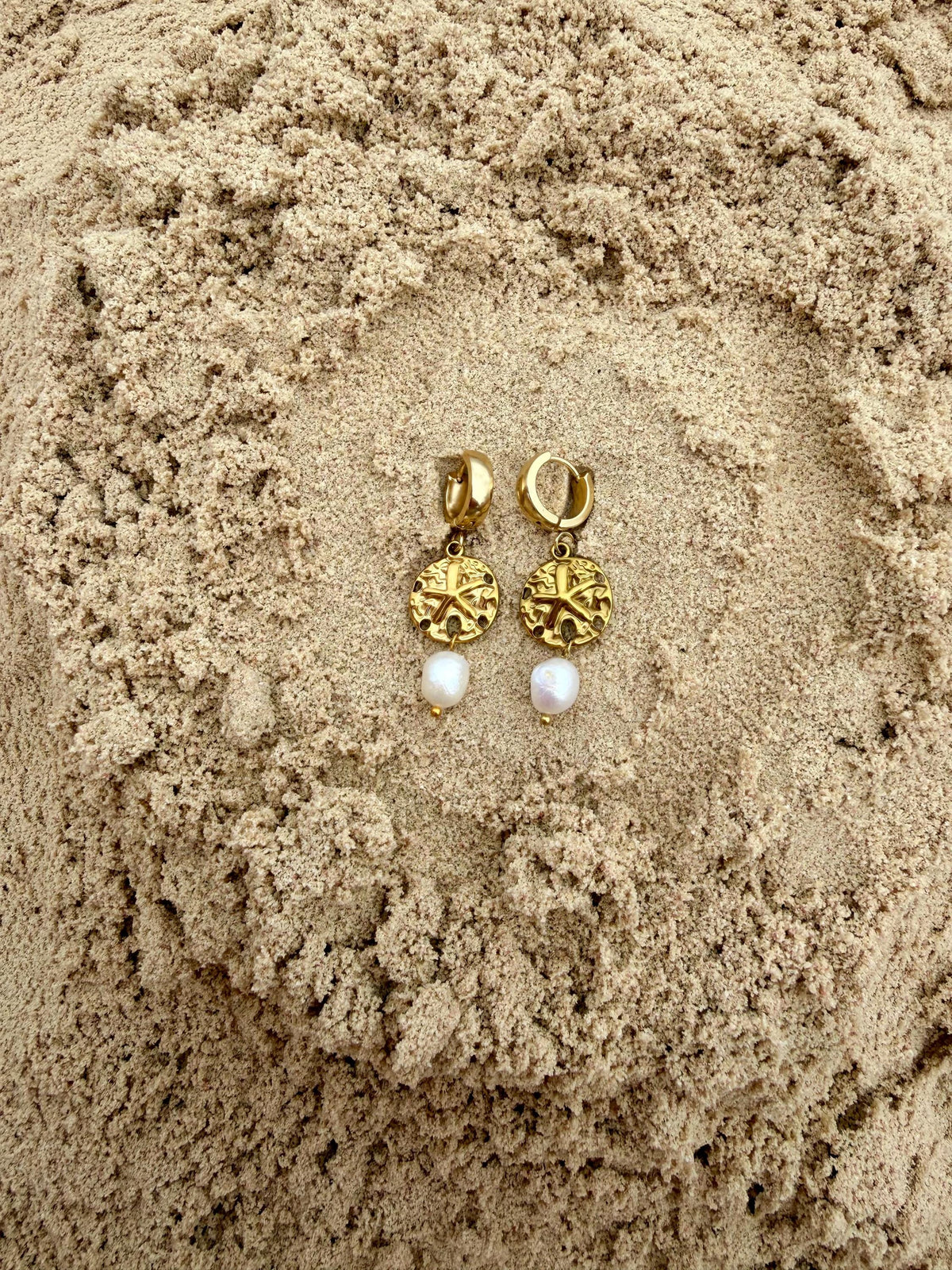Sandbar Pearl Huggies | Stainless Steel Water Resistant Huggies | Summer Beach Earrings |