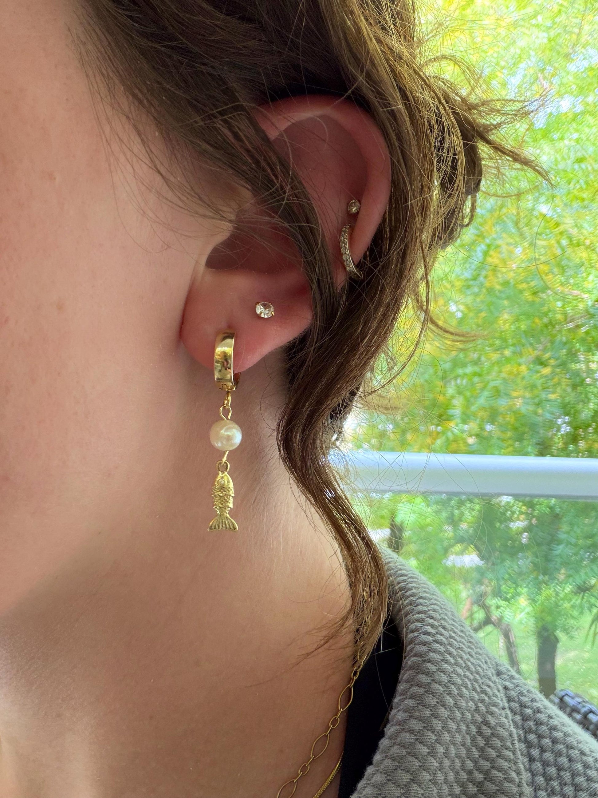 Fisherman's Cove Huggies | Stainless Steel Water Resistant Huggies | Beach Summer Ocean Earrings |