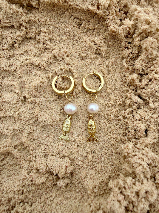 Fisherman's Cove Huggies | Stainless Steel Water Resistant Huggies | Beach Summer Ocean Earrings |