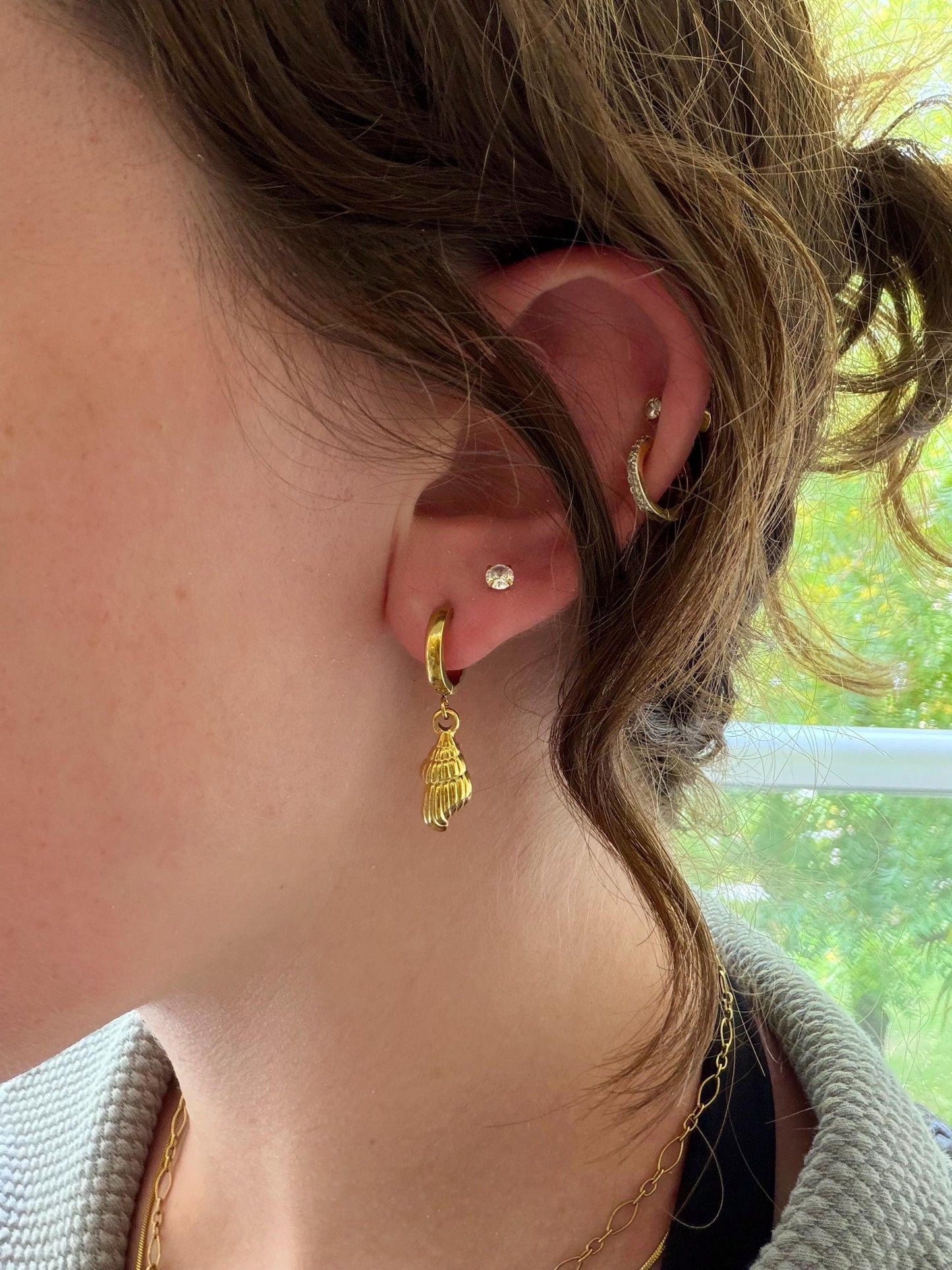 Mermaid Spiral Huggies | Stainless Steel Water Resistant Huggies | Summer Beach Ocean Earrings |