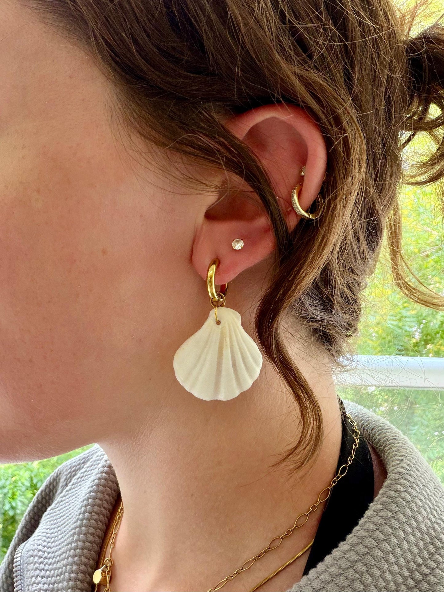 Seashell Statement Hoops | Stainless Steel Water Resistant Hoops | Beach Summer Ocean Earrings |