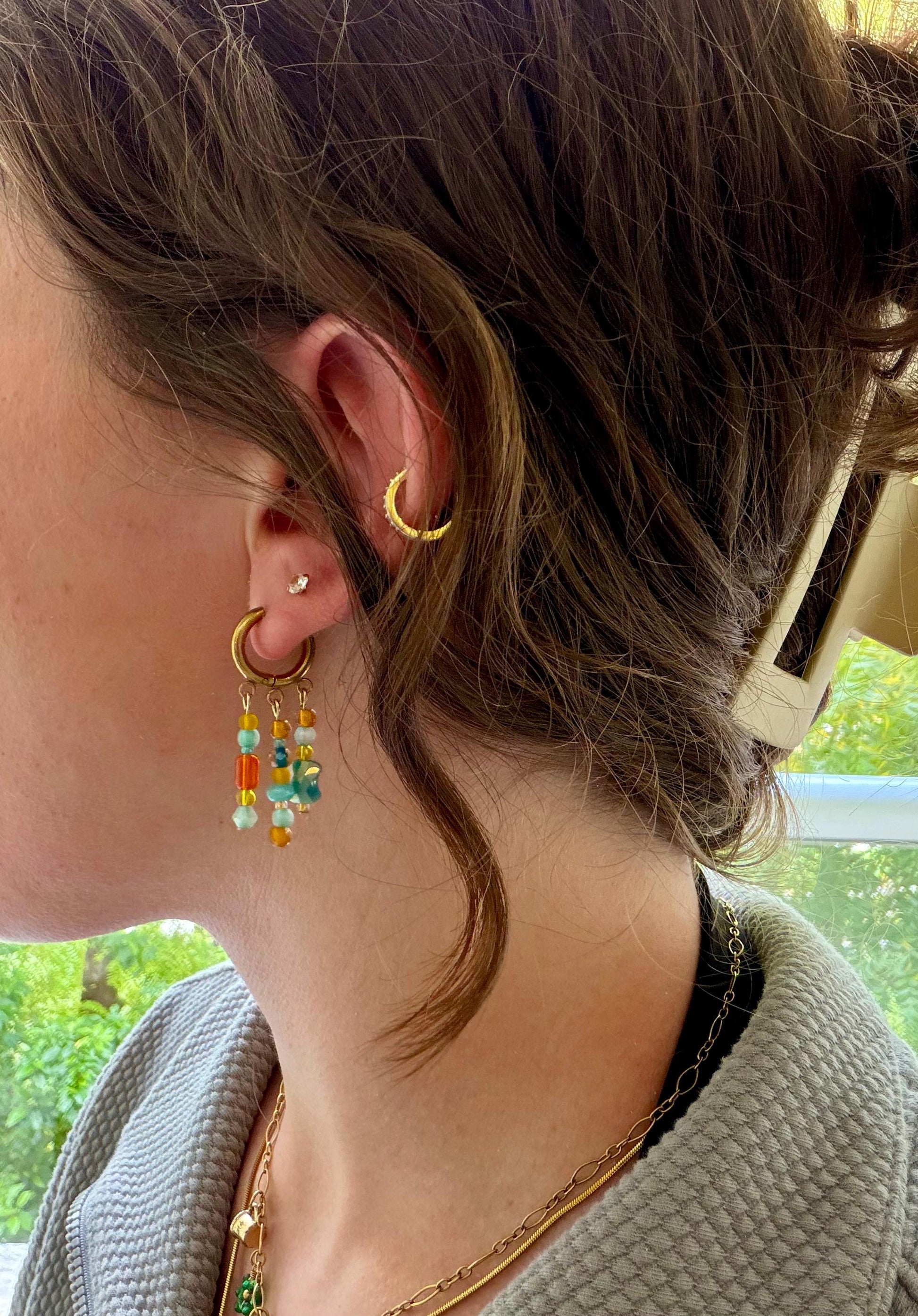 Sunset Market Hoops | Stainless Steel Water Resistant Hoops | Summer Beach Ocean Huggies | Colorful Summer Beaded Earrings |