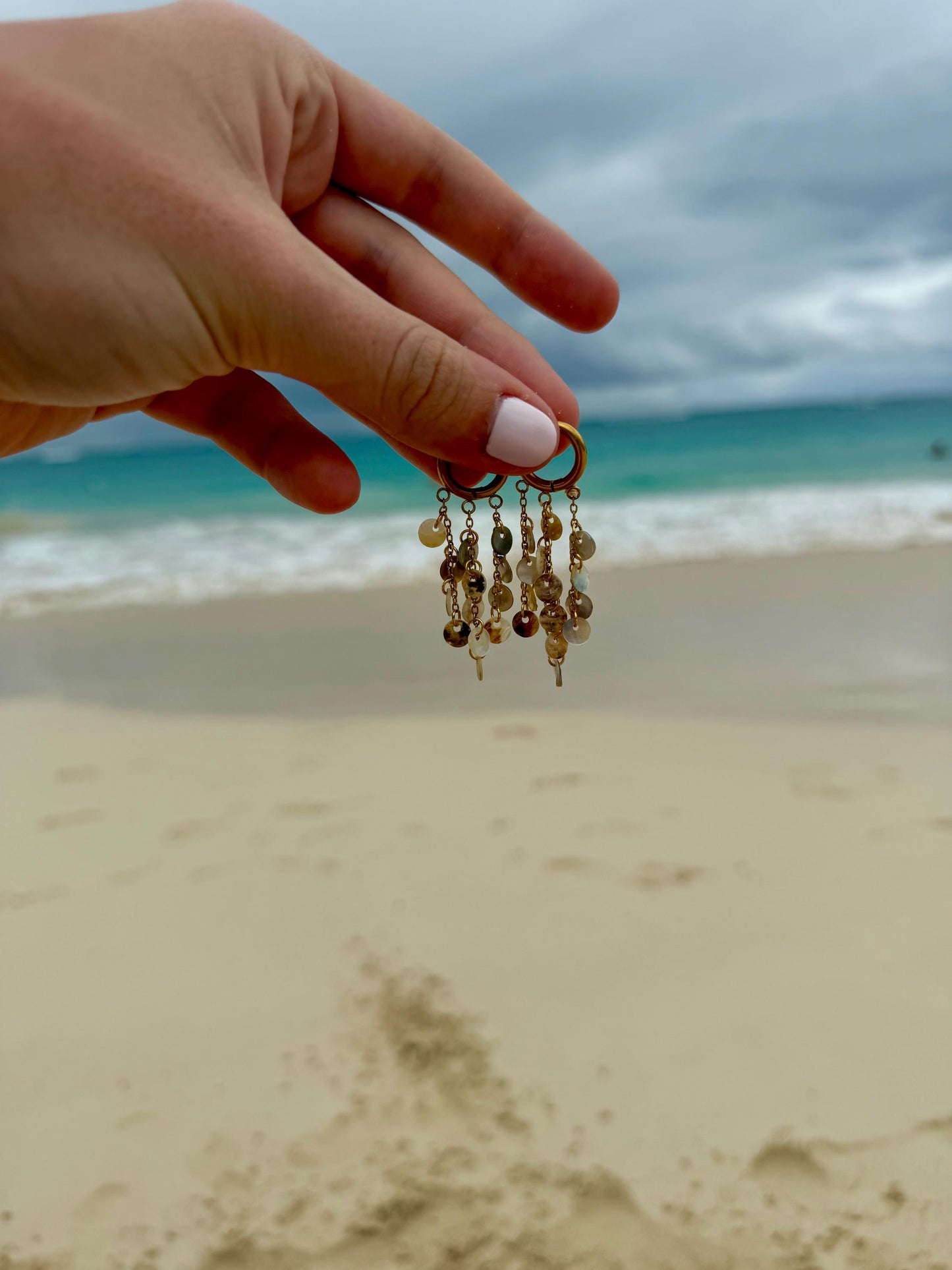 Seafoam Cascade Hoops | Stainless Steel Water Resistant Hoops | Summer Ocean Beach Hoop Earrings |