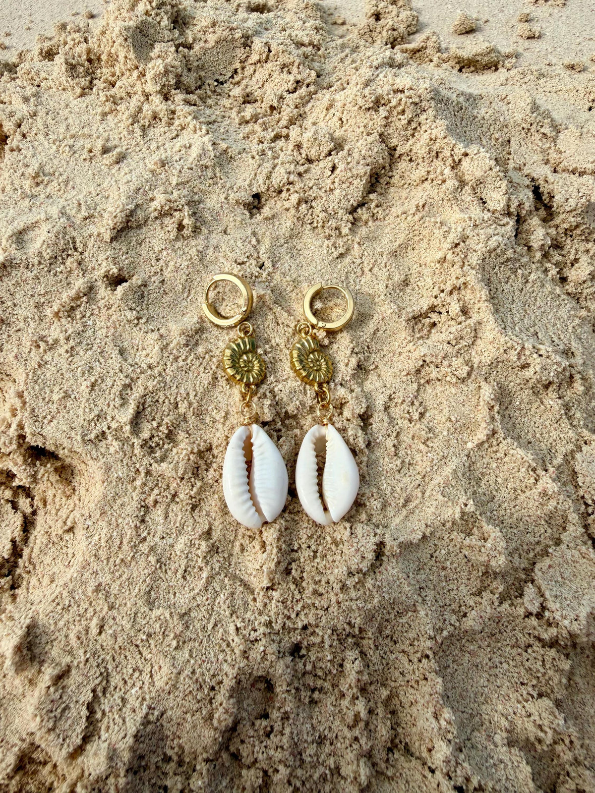 Soleil Shell Huggies | Stainless Steel Water Resistant Huggies | Beach Summer Ocean Hoop Earrings |