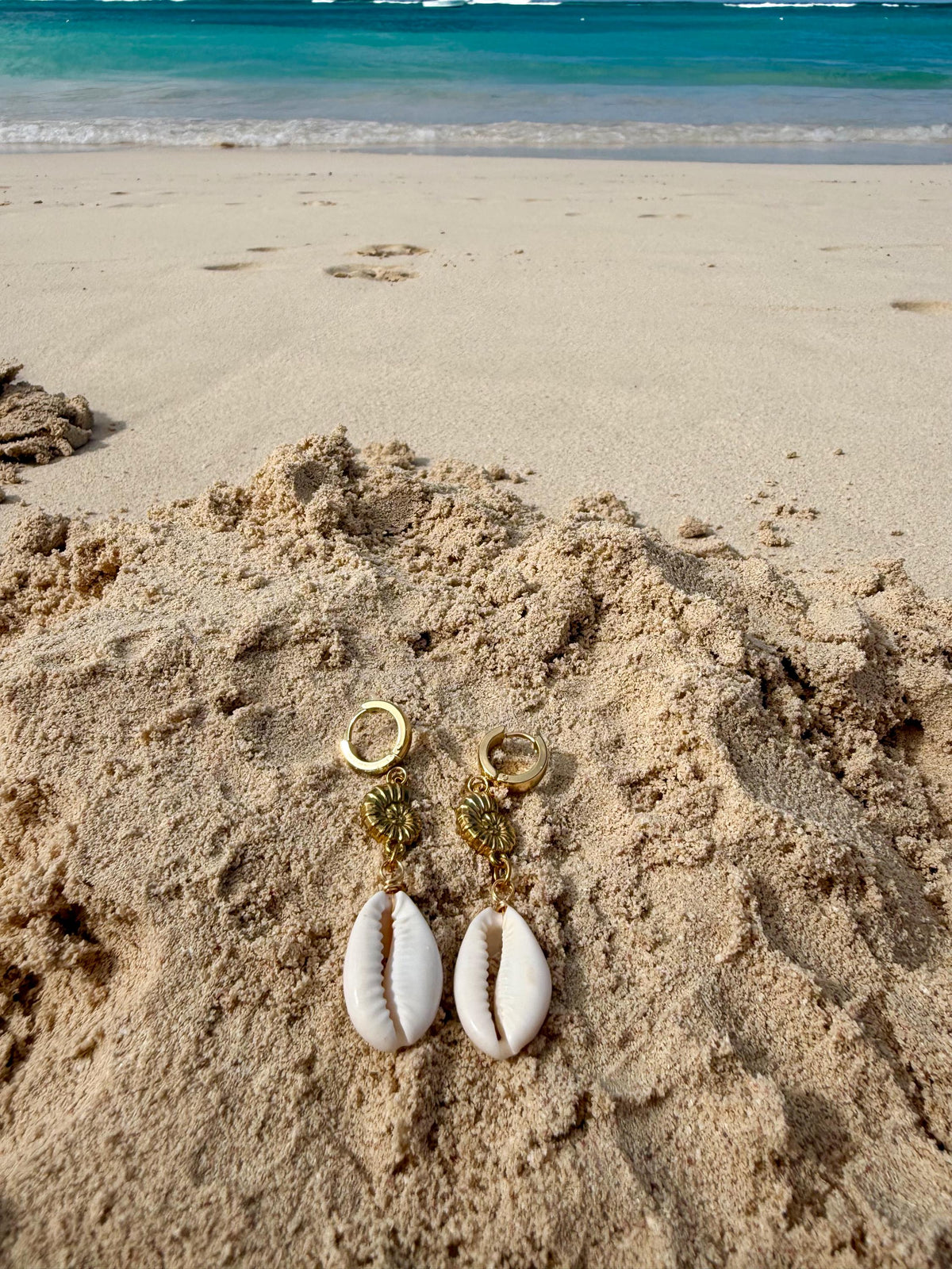 Soleil Shell Huggies | Stainless Steel Water Resistant Huggies | Beach Summer Ocean Hoop Earrings |