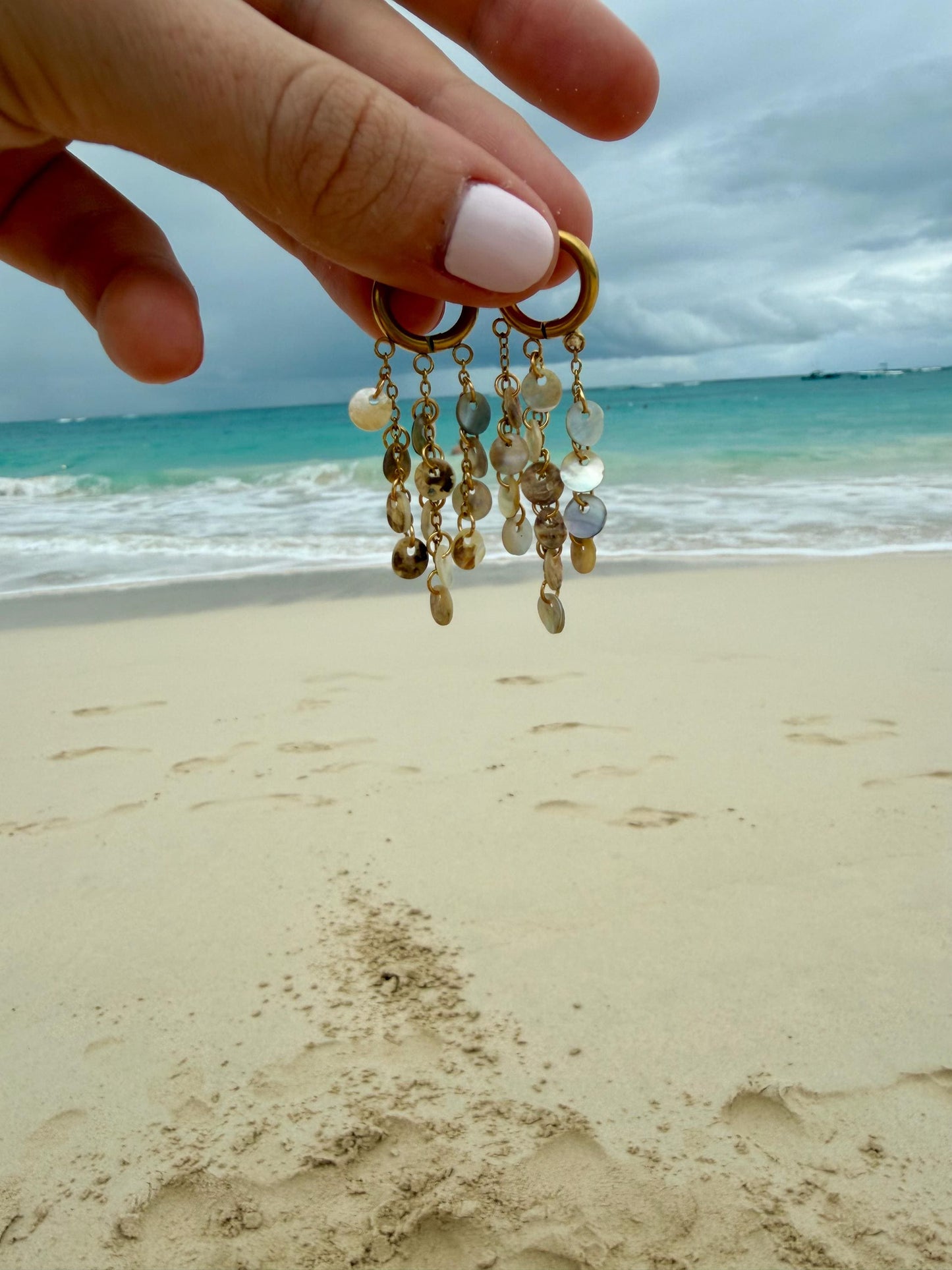Seafoam Cascade Hoops | Stainless Steel Water Resistant Hoops | Summer Ocean Beach Hoop Earrings |