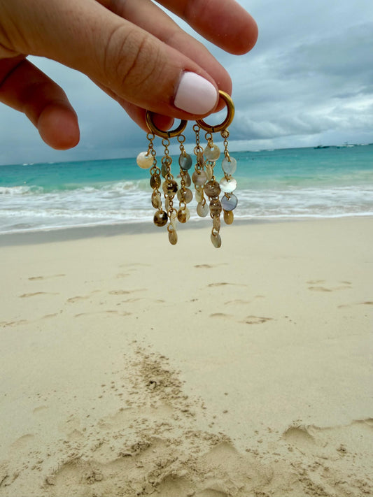 Seafoam Cascade Hoops | Stainless Steel Water Resistant Hoops | Summer Ocean Beach Hoop Earrings |
