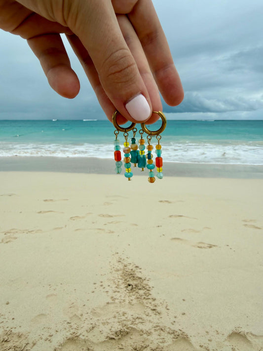 Sunset Market Hoops | Stainless Steel Water Resistant Hoops | Summer Beach Ocean Huggies | Colorful Summer Beaded Earrings |