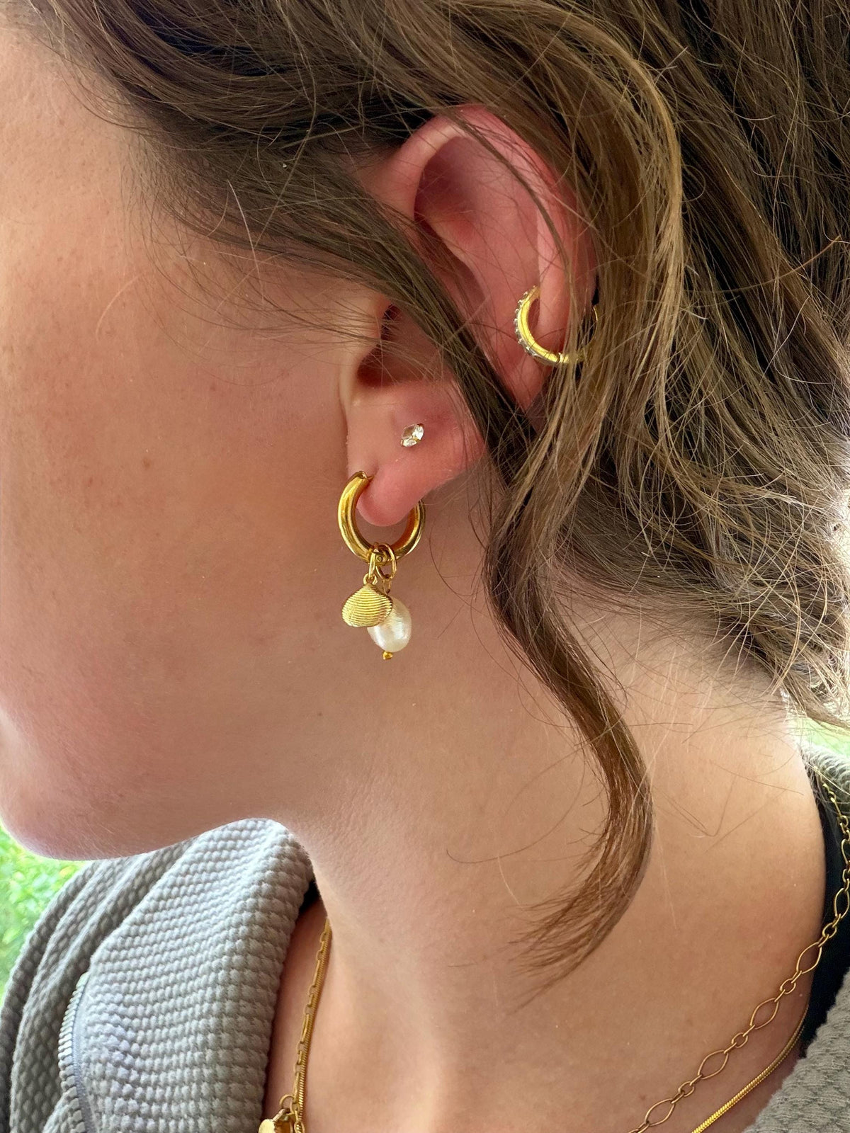 Shoreline Pearl Hoops | Stainless Steel Water Resistant Hoops | Summer Beach Ocean Huggies |