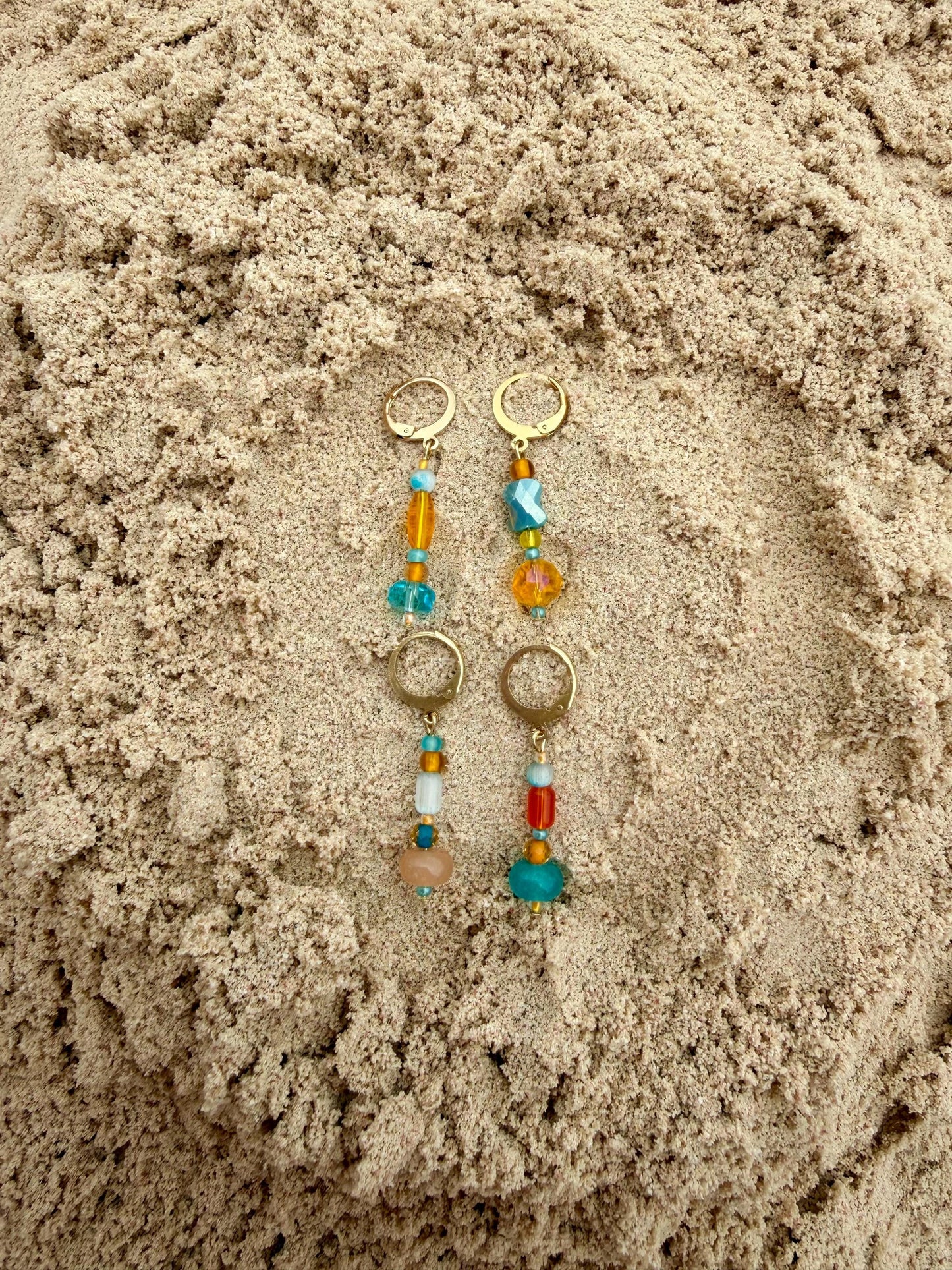 Lagoon Market Huggies | Stainless Steel Water Resistant Huggies | Summer Colorful Beaded Earrings |