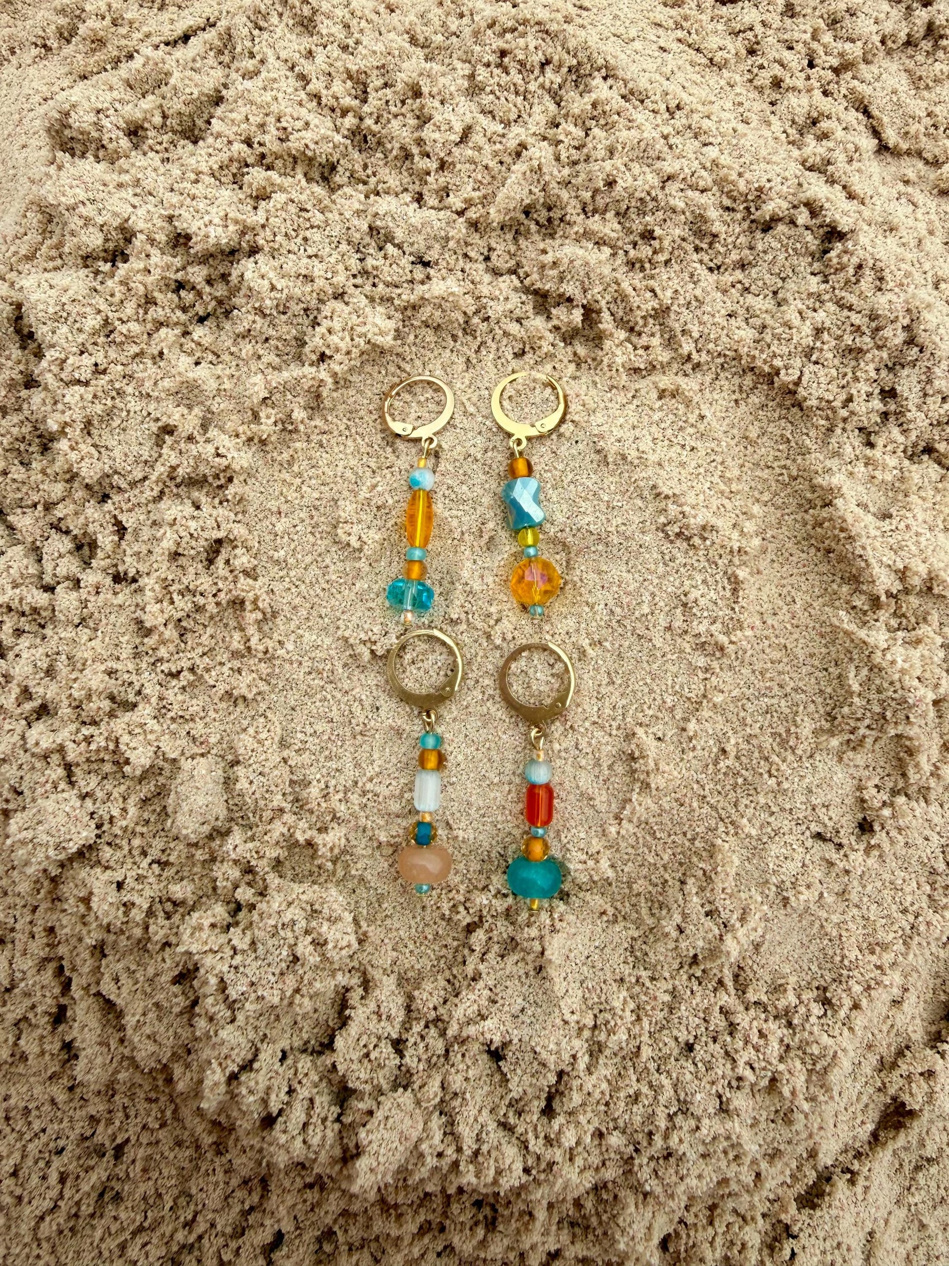 Lagoon Market Huggies | Stainless Steel Water Resistant Huggies | Summer Colorful Beaded Earrings |