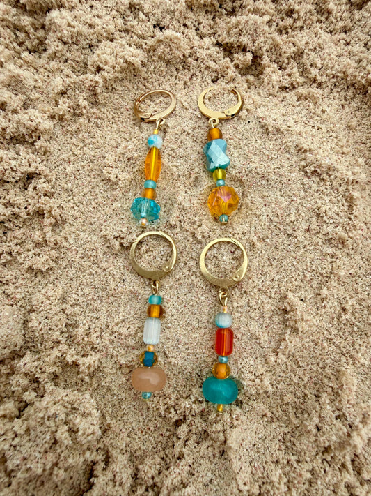 Lagoon Market Huggies | Stainless Steel Water Resistant Huggies | Summer Colorful Beaded Earrings |