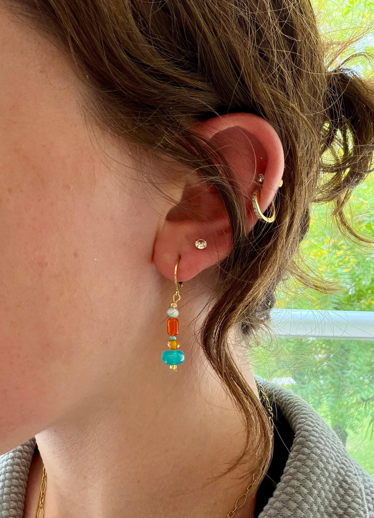 Lagoon Market Huggies | Stainless Steel Water Resistant Huggies | Summer Colorful Beaded Earrings |