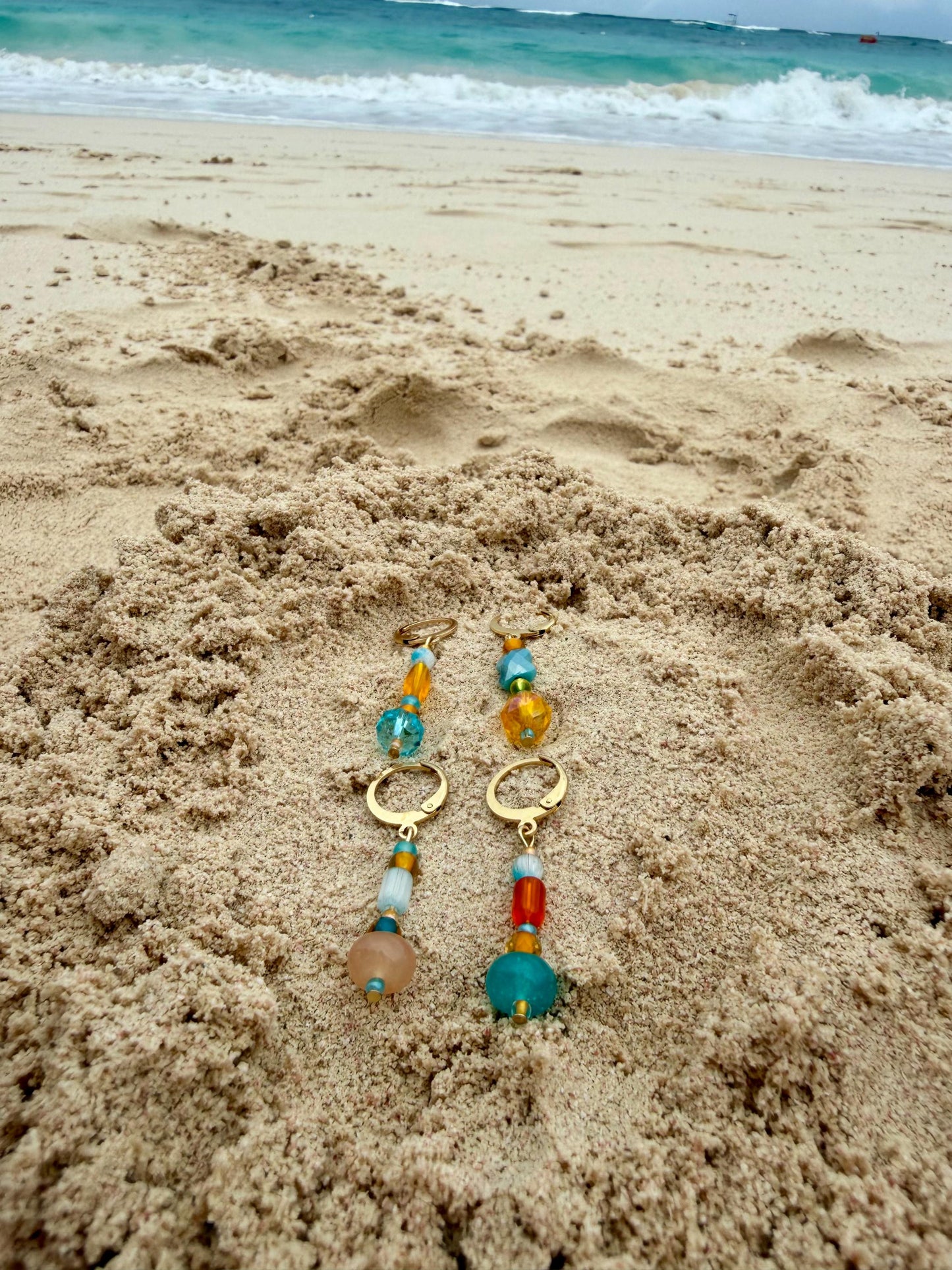 Lagoon Market Huggies | Stainless Steel Water Resistant Huggies | Summer Colorful Beaded Earrings |