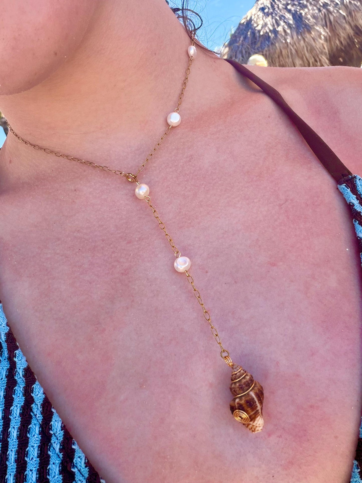The Sirena Lariat Necklace | Stainless Steel Necklace | Summer Beach Ocean Shell Necklace