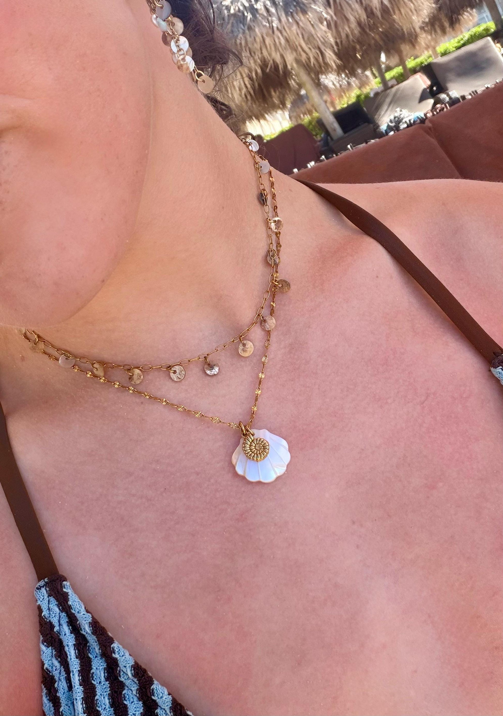 Golden Scallop Necklace | Stainless Steel Water Resistant | Summer Ocean Beach Necklace |