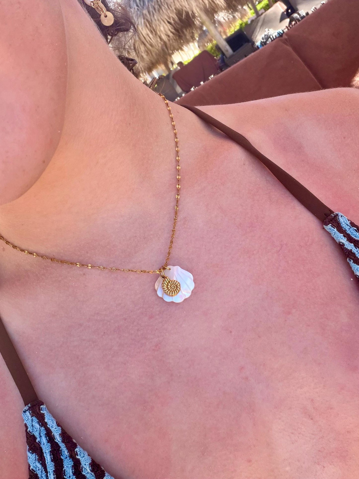 Golden Scallop Necklace | Stainless Steel Water Resistant | Summer Ocean Beach Necklace |