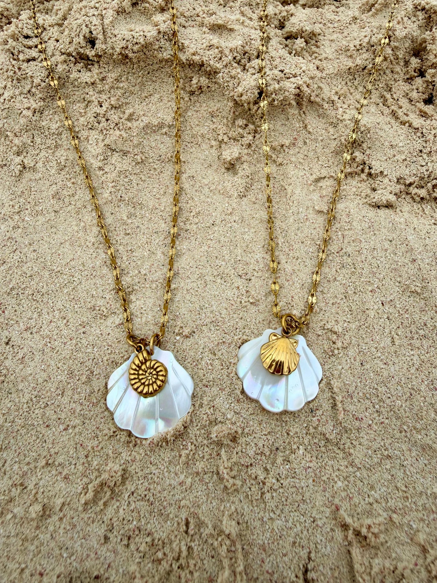 Golden Scallop Necklace | Stainless Steel Water Resistant | Summer Ocean Beach Necklace |