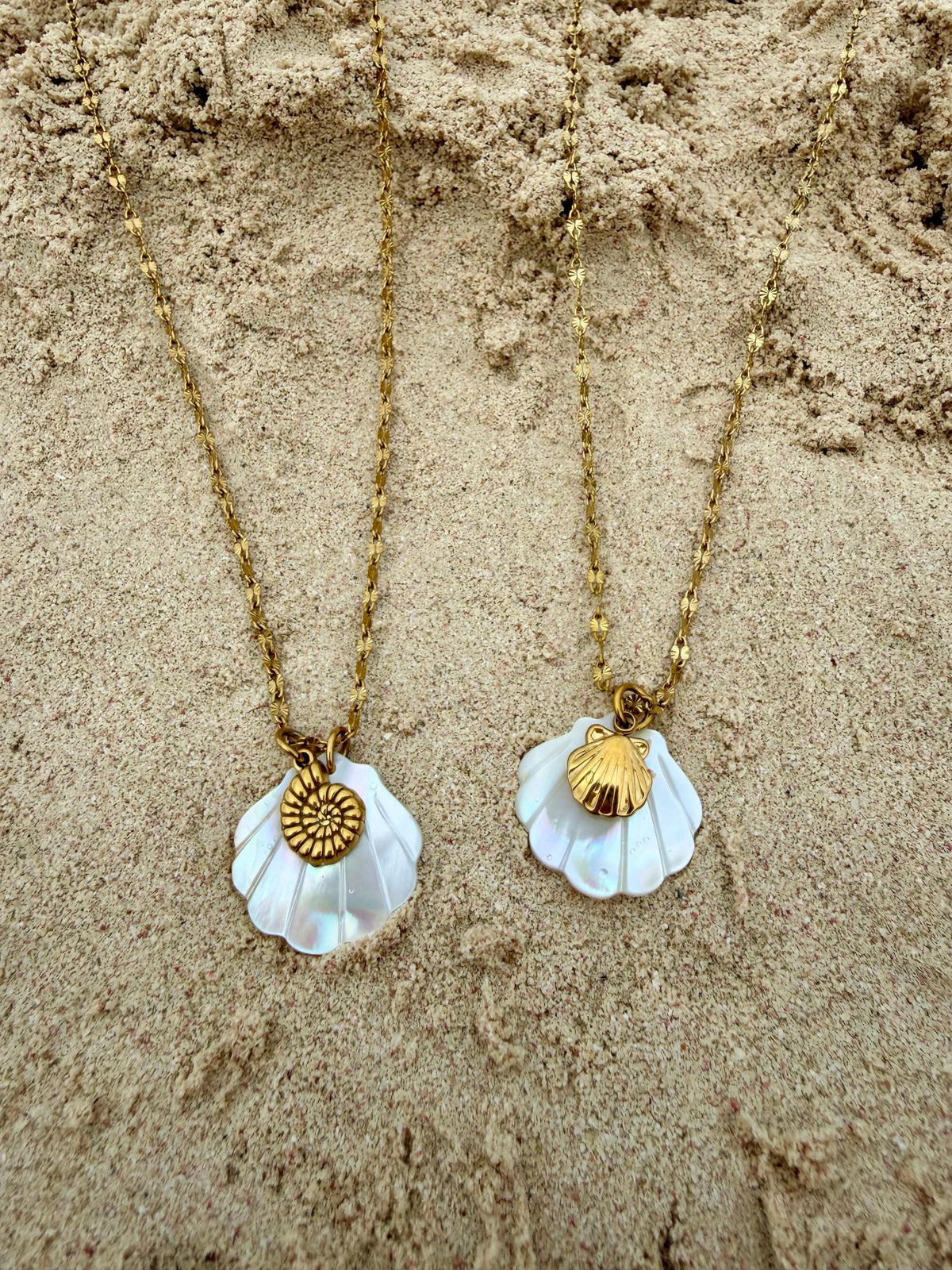 Golden Scallop Necklace | Stainless Steel Water Resistant | Summer Ocean Beach Necklace |