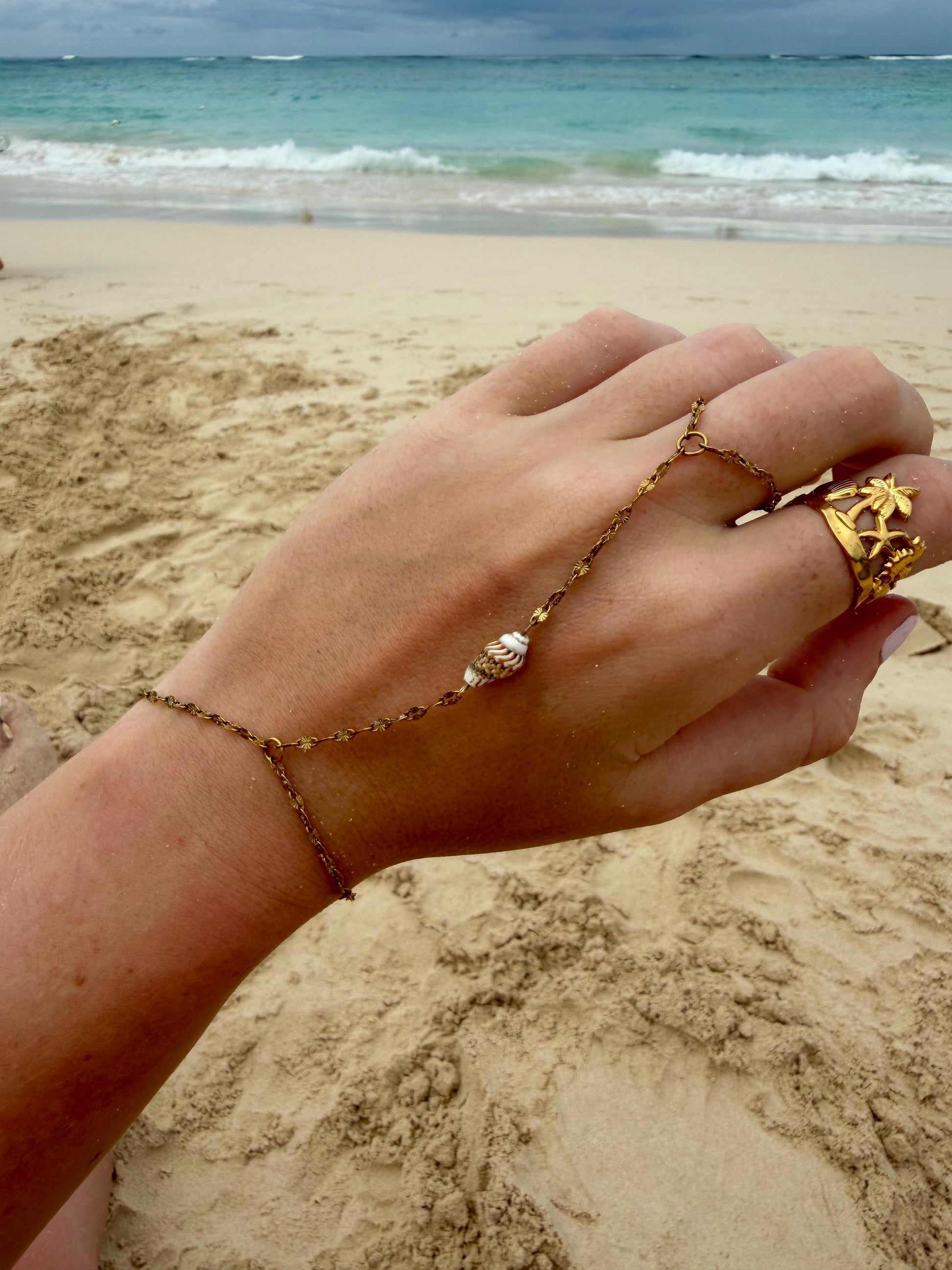 Drift Shell Hand Chain | Stainless Steel Water Resistant | Summer Ocean Shell Hand Chain |