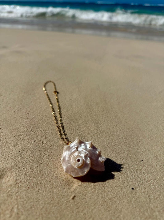 Shoreline Shell Pendant Necklace | Stainless Steel Water Resistant | Summer Ocean Shell Jewelry |