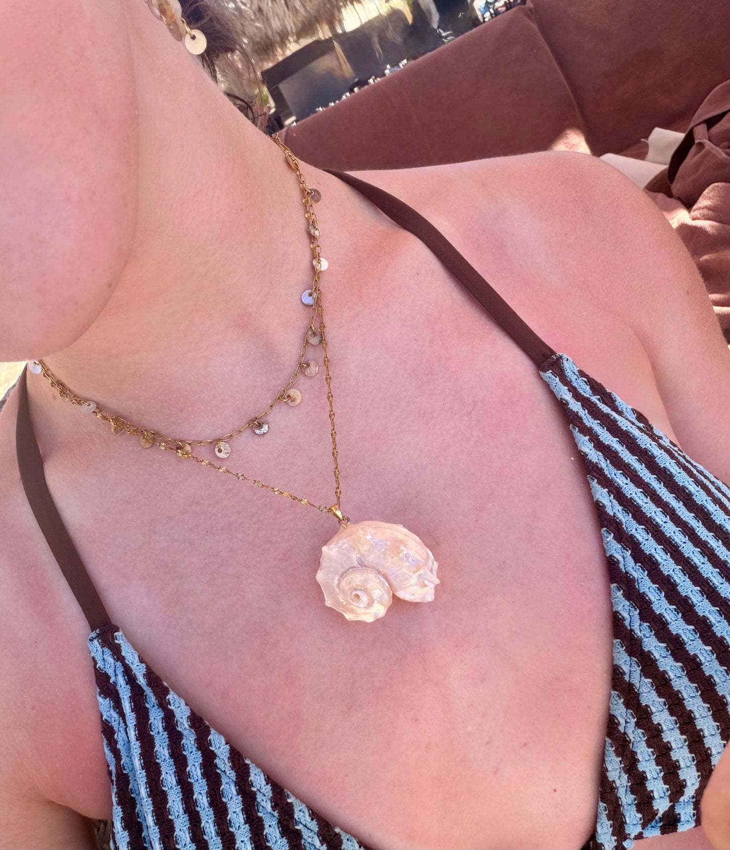 Shoreline Shell Pendant Necklace | Stainless Steel Water Resistant | Summer Ocean Shell Jewelry |