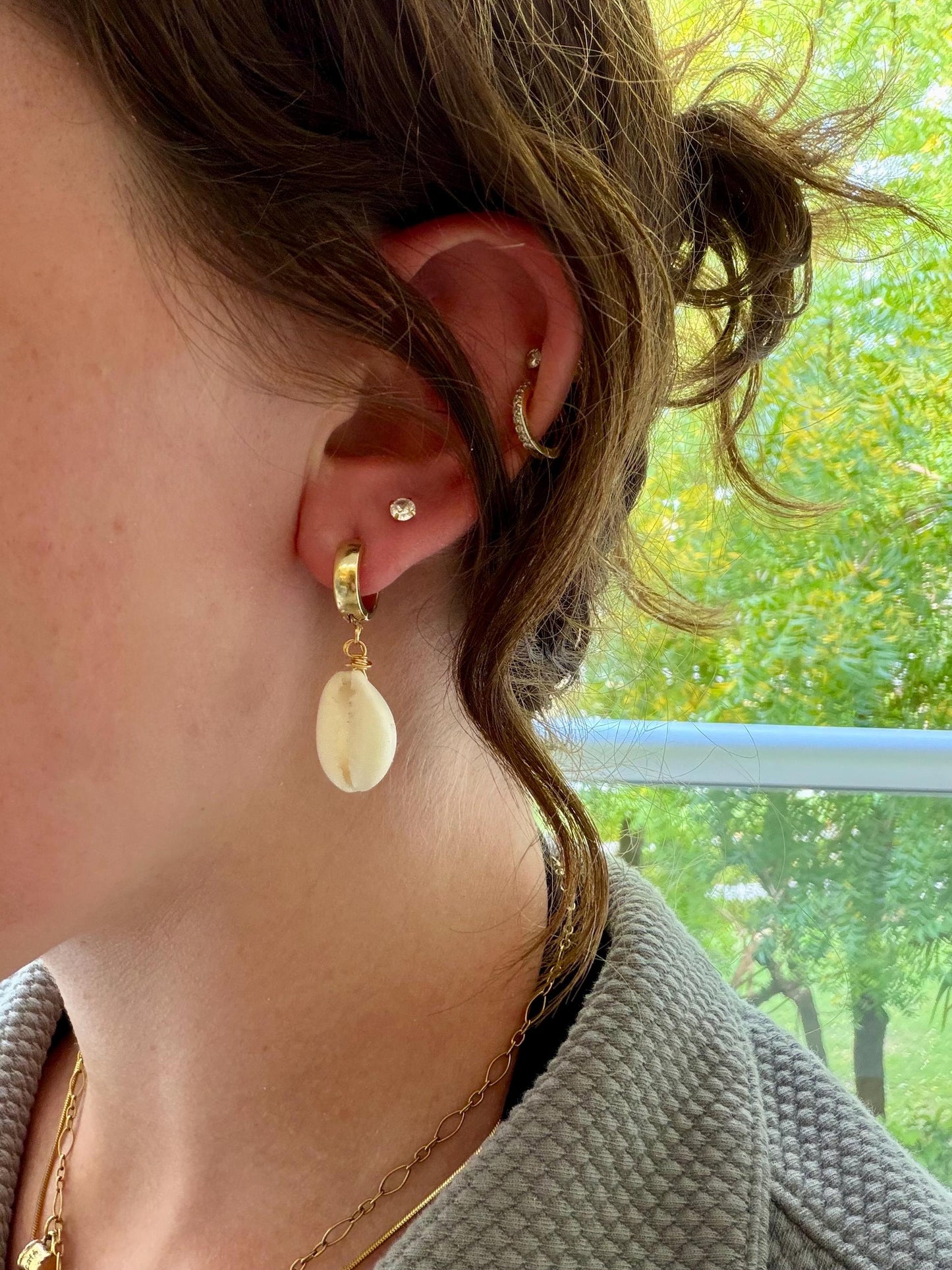 Cowrie Cove Huggies | Stainless Steel Water Resistant Huggies | Summer Beach Earrings |