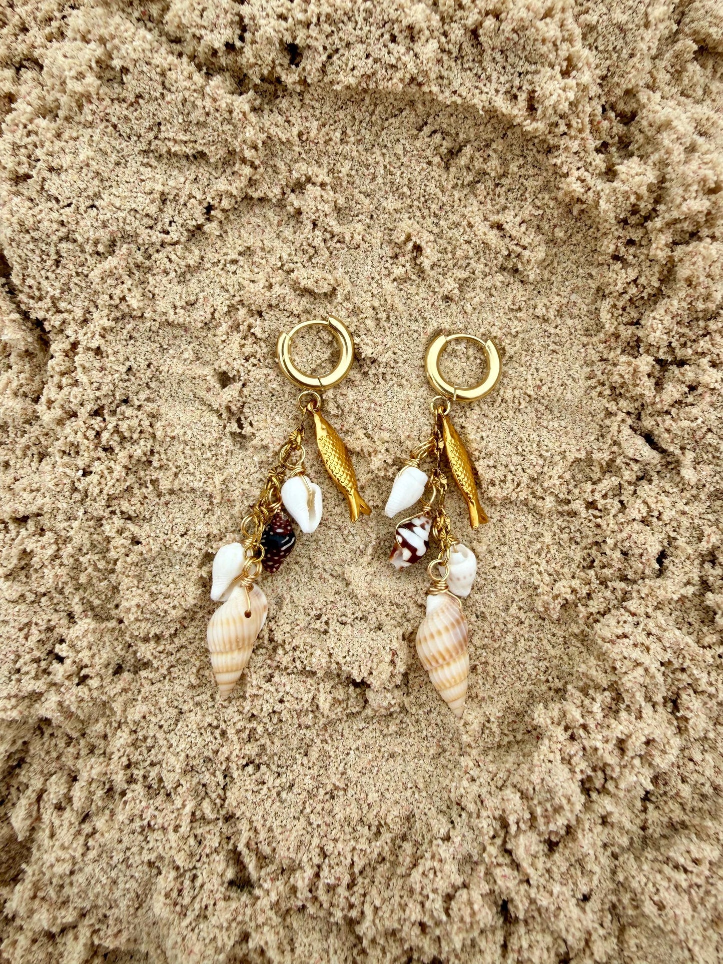 Mariner Charm Huggies | Stainless Steel Water Resistant Huggies | Shell Ocean Beach Earrings |