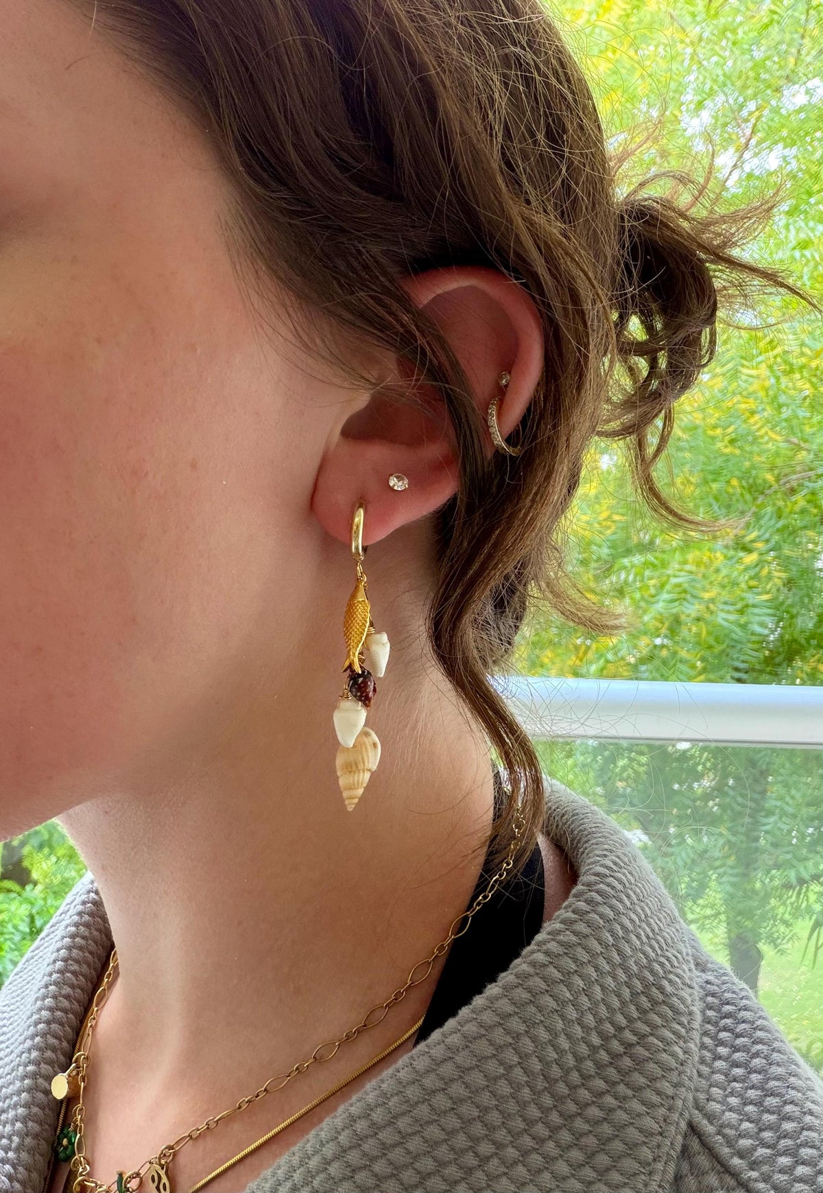 Mariner Charm Huggies | Stainless Steel Water Resistant Huggies | Shell Ocean Beach Earrings |