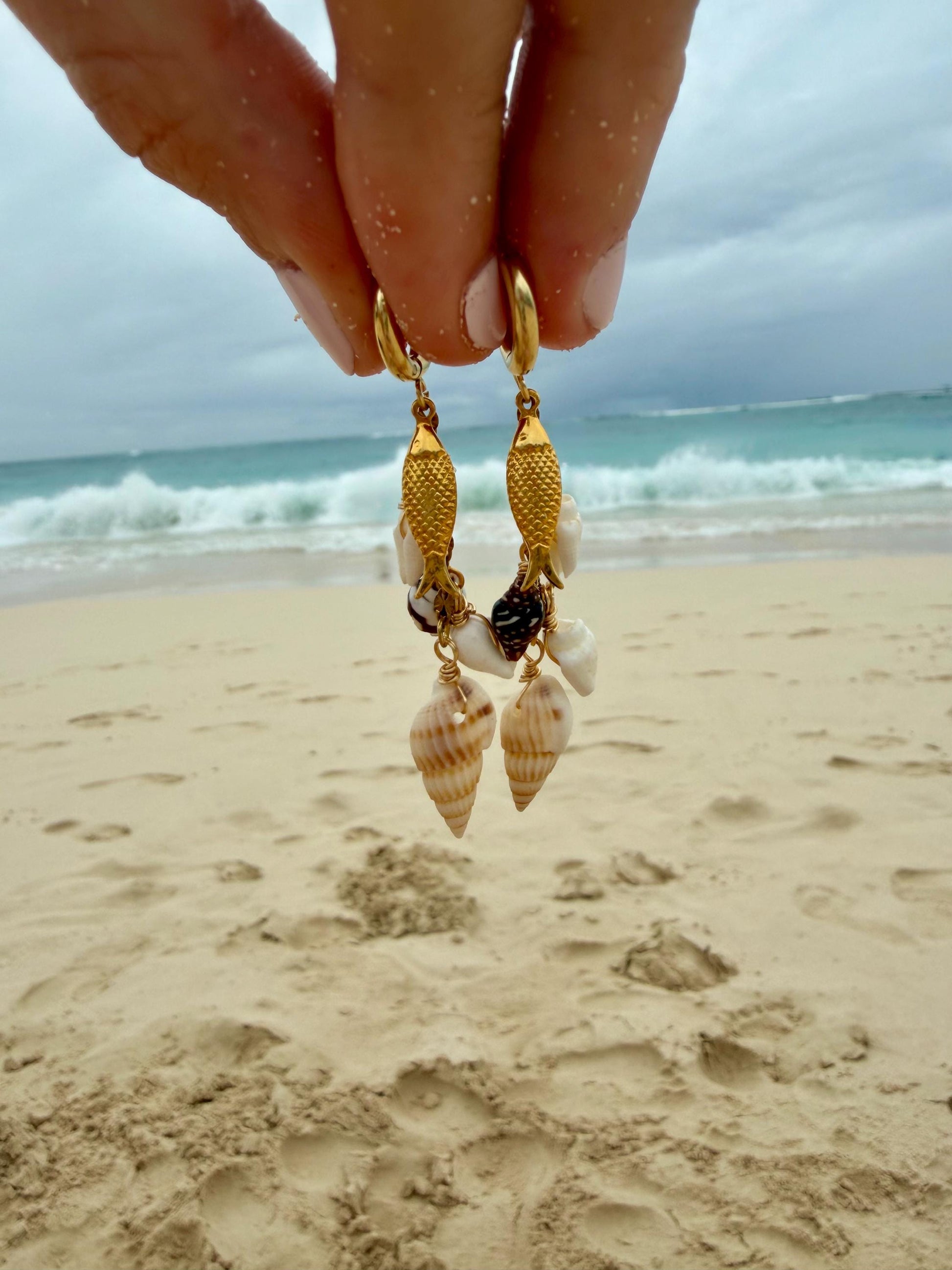 Mariner Charm Huggies | Stainless Steel Water Resistant Huggies | Shell Ocean Beach Earrings |