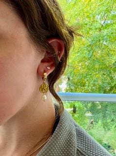 Sandbar Pearl Huggies | Stainless Steel Water Resistant Huggies | Summer Beach Earrings |