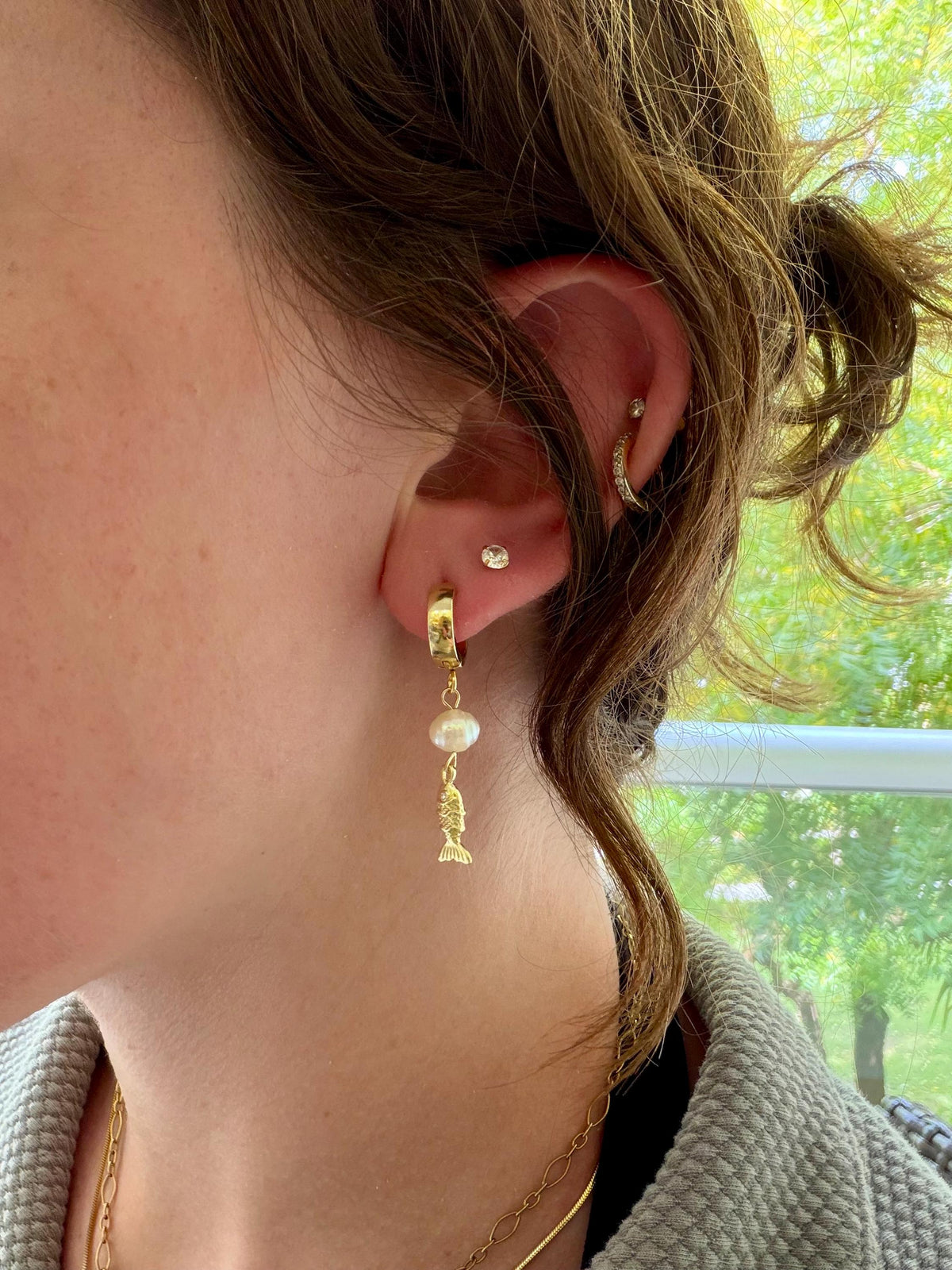 Fisherman's Cove Huggies | Stainless Steel Water Resistant Huggies | Beach Summer Ocean Earrings |