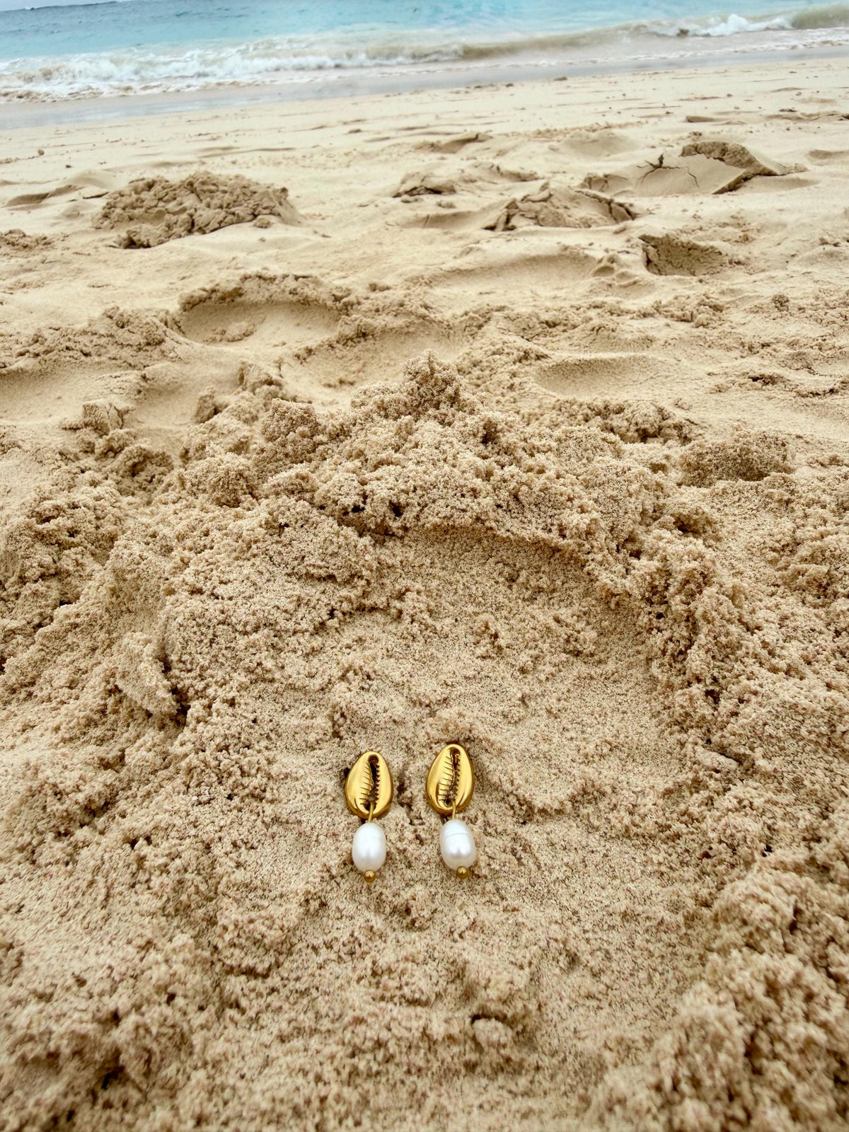 Cowrie Pearl Studs | Stainless Steel Water Resistant Studs | Summer Beach Ocean Earrings |