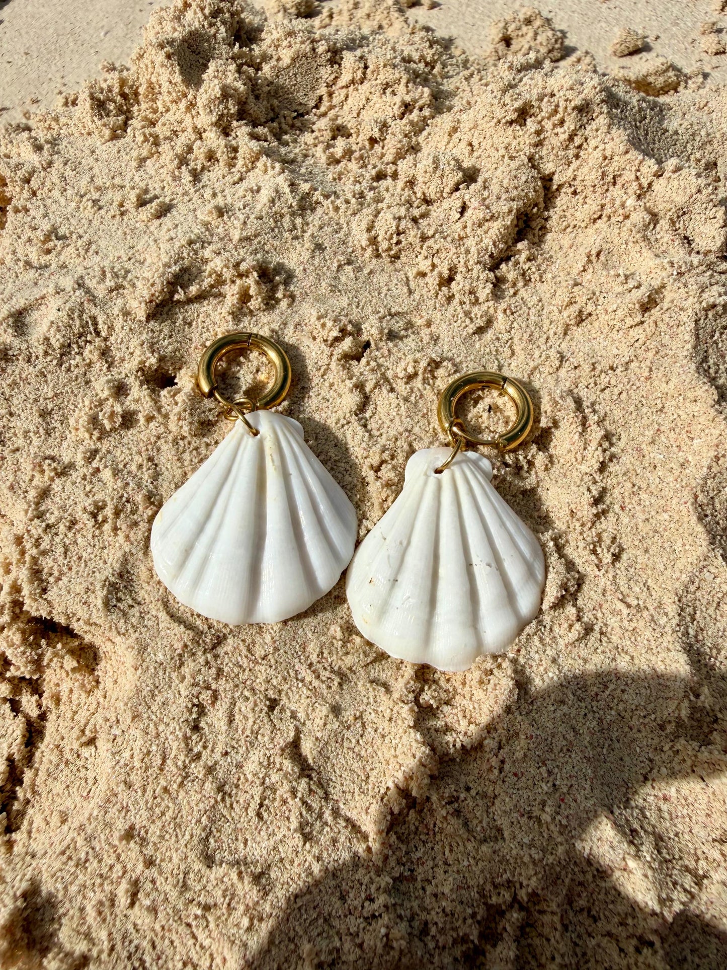 Seashell Statement Hoops | Stainless Steel Water Resistant Hoops | Beach Summer Ocean Earrings |