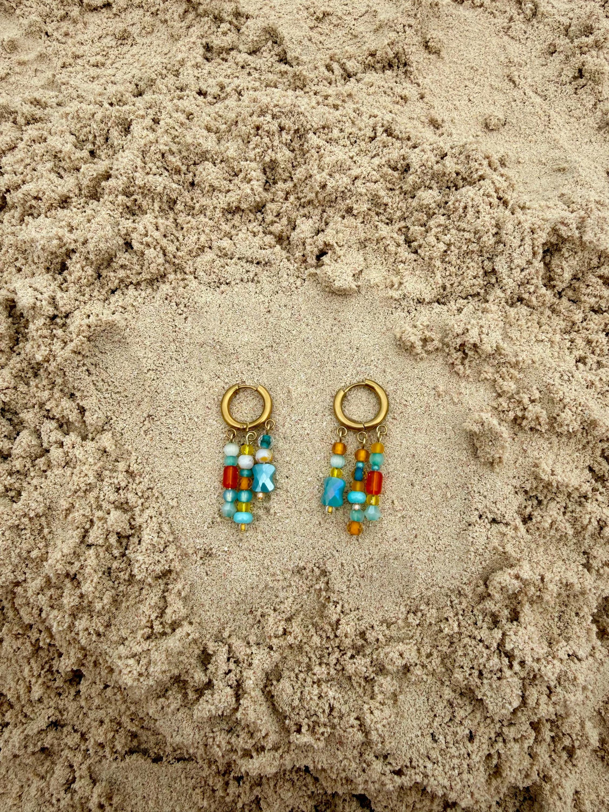Sunset Market Hoops | Stainless Steel Water Resistant Hoops | Summer Beach Ocean Huggies | Colorful Summer Beaded Earrings |