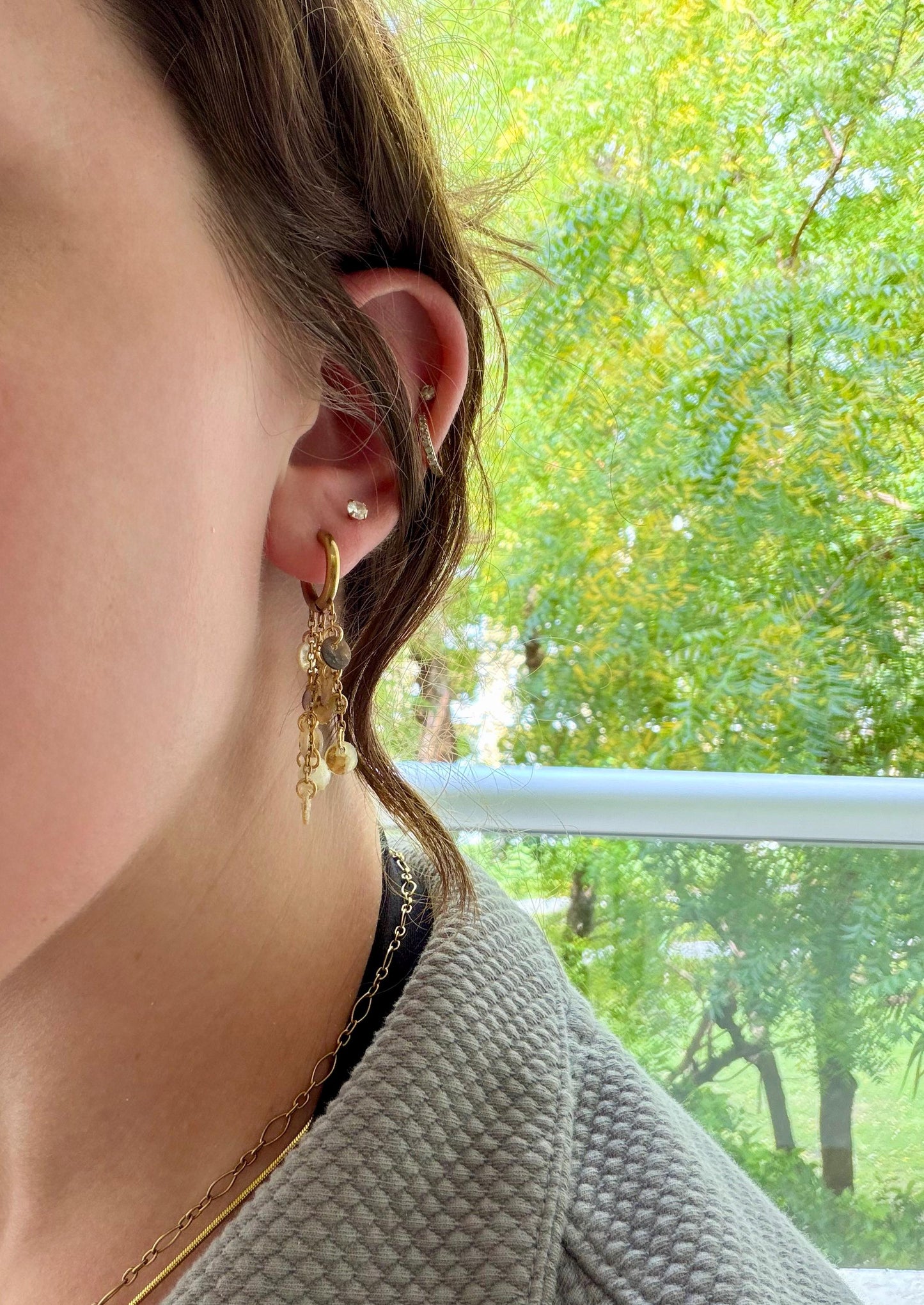 Seafoam Cascade Hoops | Stainless Steel Water Resistant Hoops | Summer Ocean Beach Hoop Earrings |