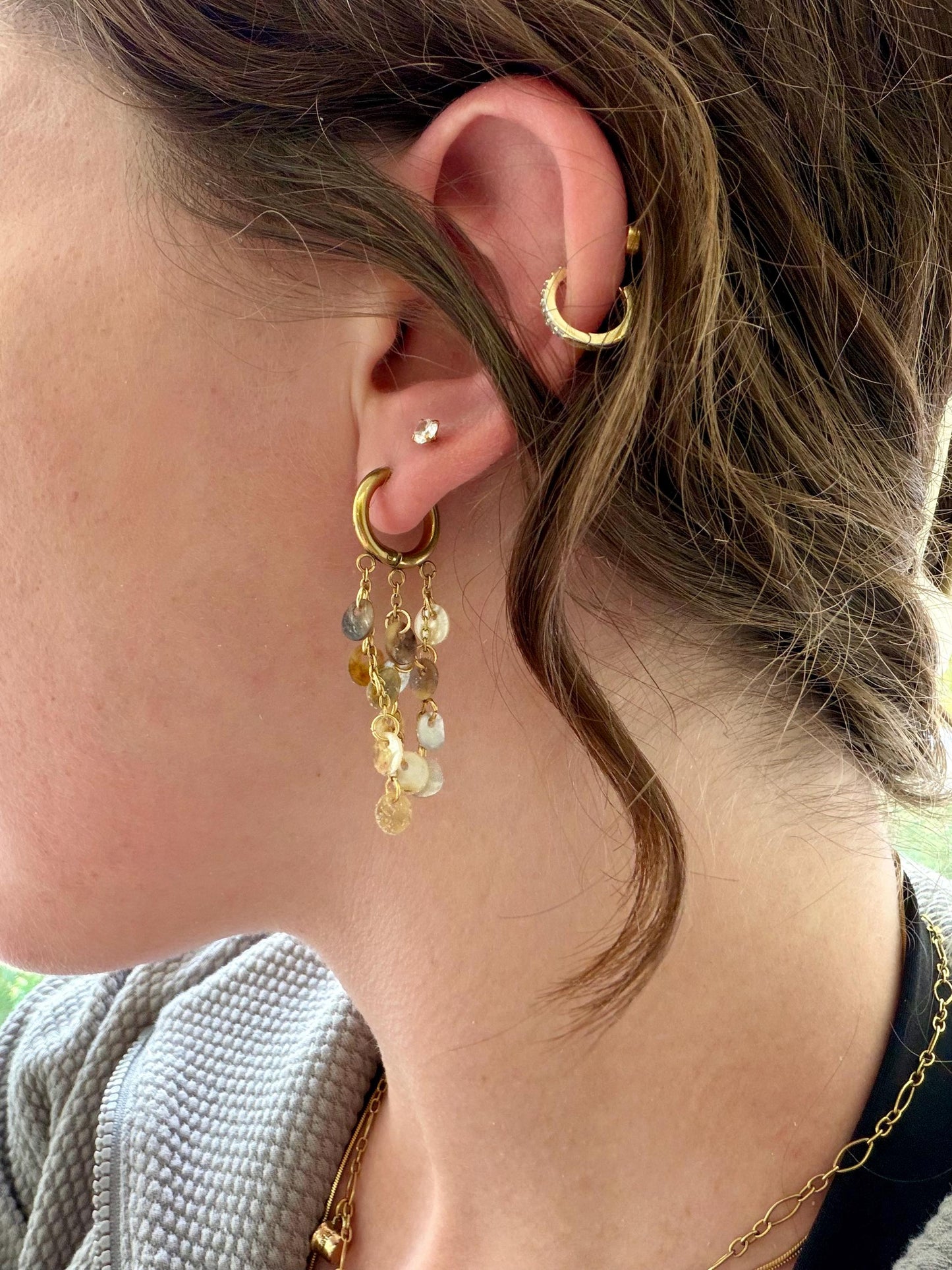 Seafoam Cascade Hoops | Stainless Steel Water Resistant Hoops | Summer Ocean Beach Hoop Earrings |