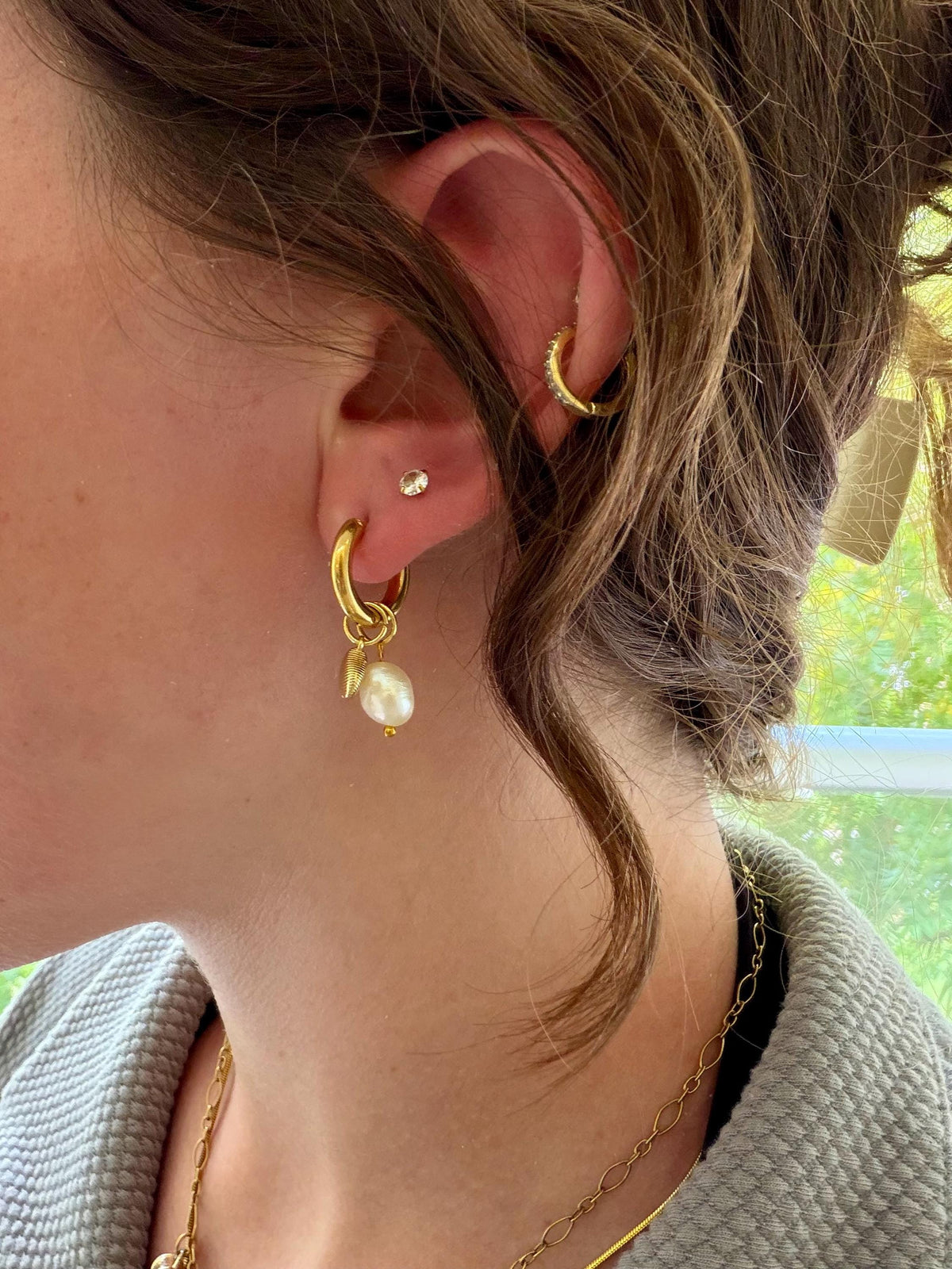 Shoreline Pearl Hoops | Stainless Steel Water Resistant Hoops | Summer Beach Ocean Huggies |