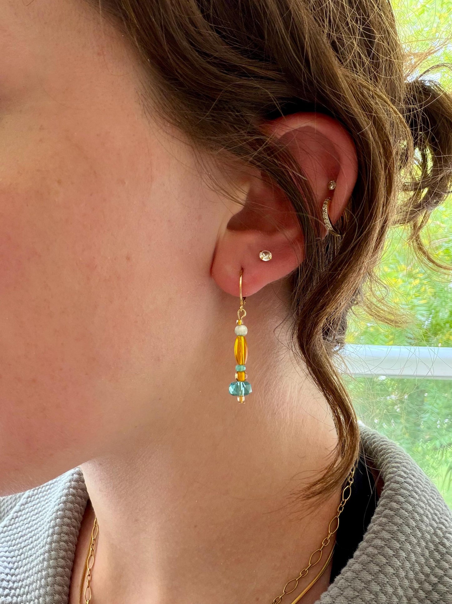 Lagoon Market Huggies | Stainless Steel Water Resistant Huggies | Summer Colorful Beaded Earrings |
