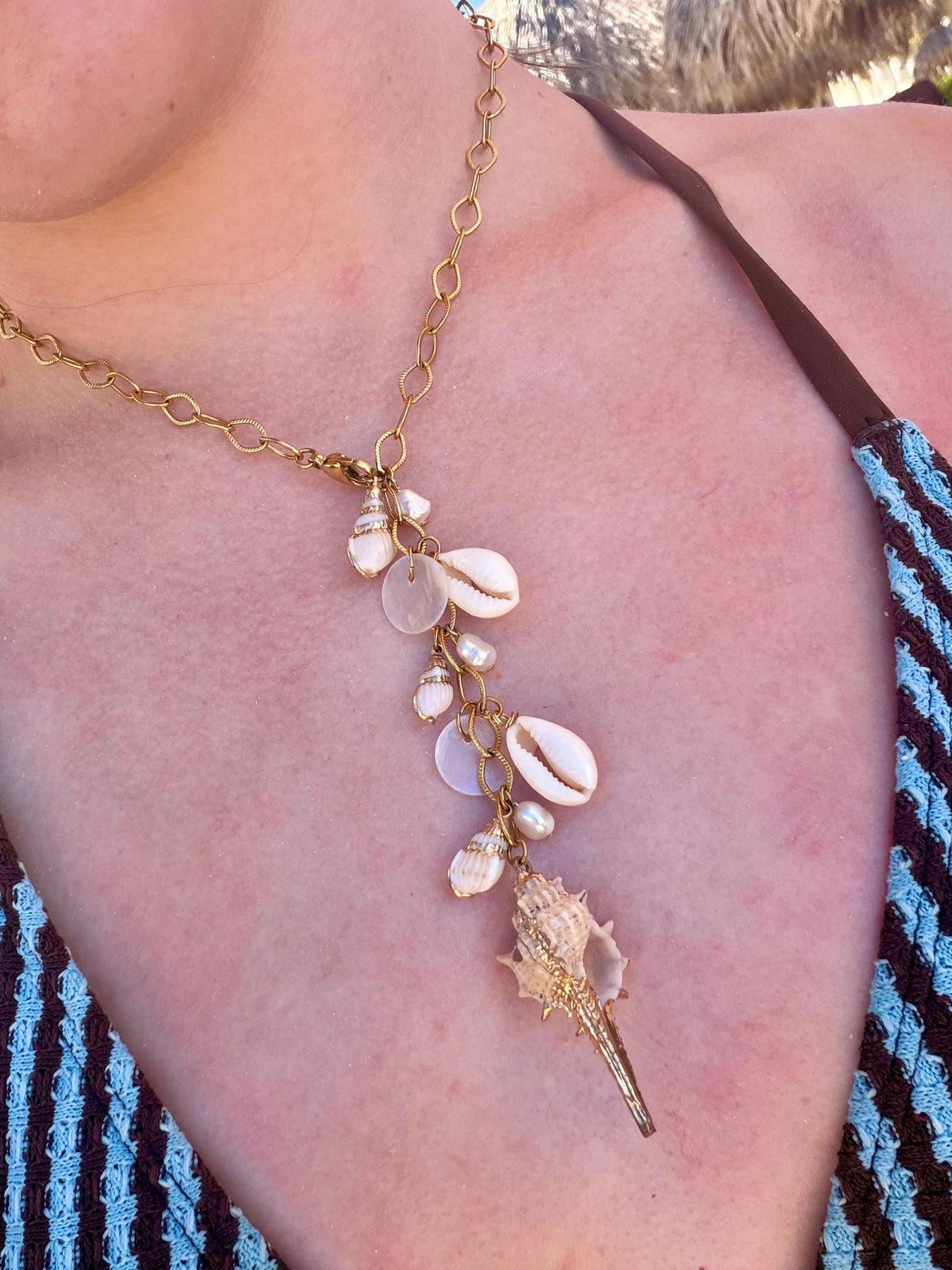 Ocean Treasure Lariat Necklace | Stainless Steel Necklace | Ocean Summer Shell Beach Necklace |