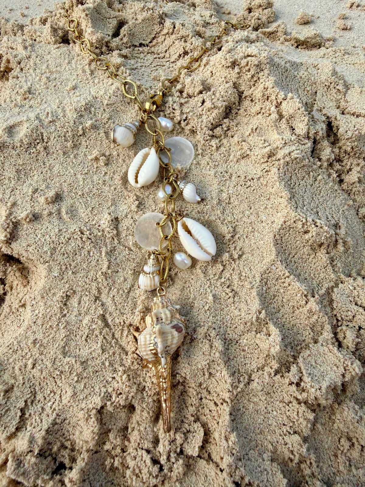 Ocean Treasure Lariat Necklace | Stainless Steel Necklace | Ocean Summer Shell Beach Necklace |