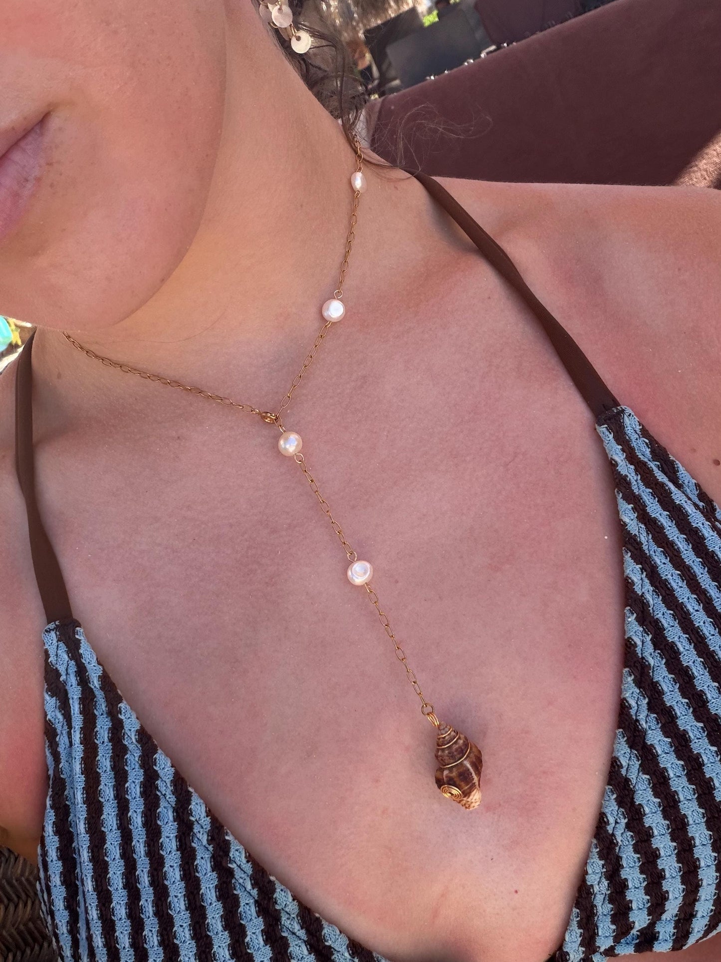 The Sirena Lariat Necklace | Stainless Steel Necklace | Summer Beach Ocean Shell Necklace