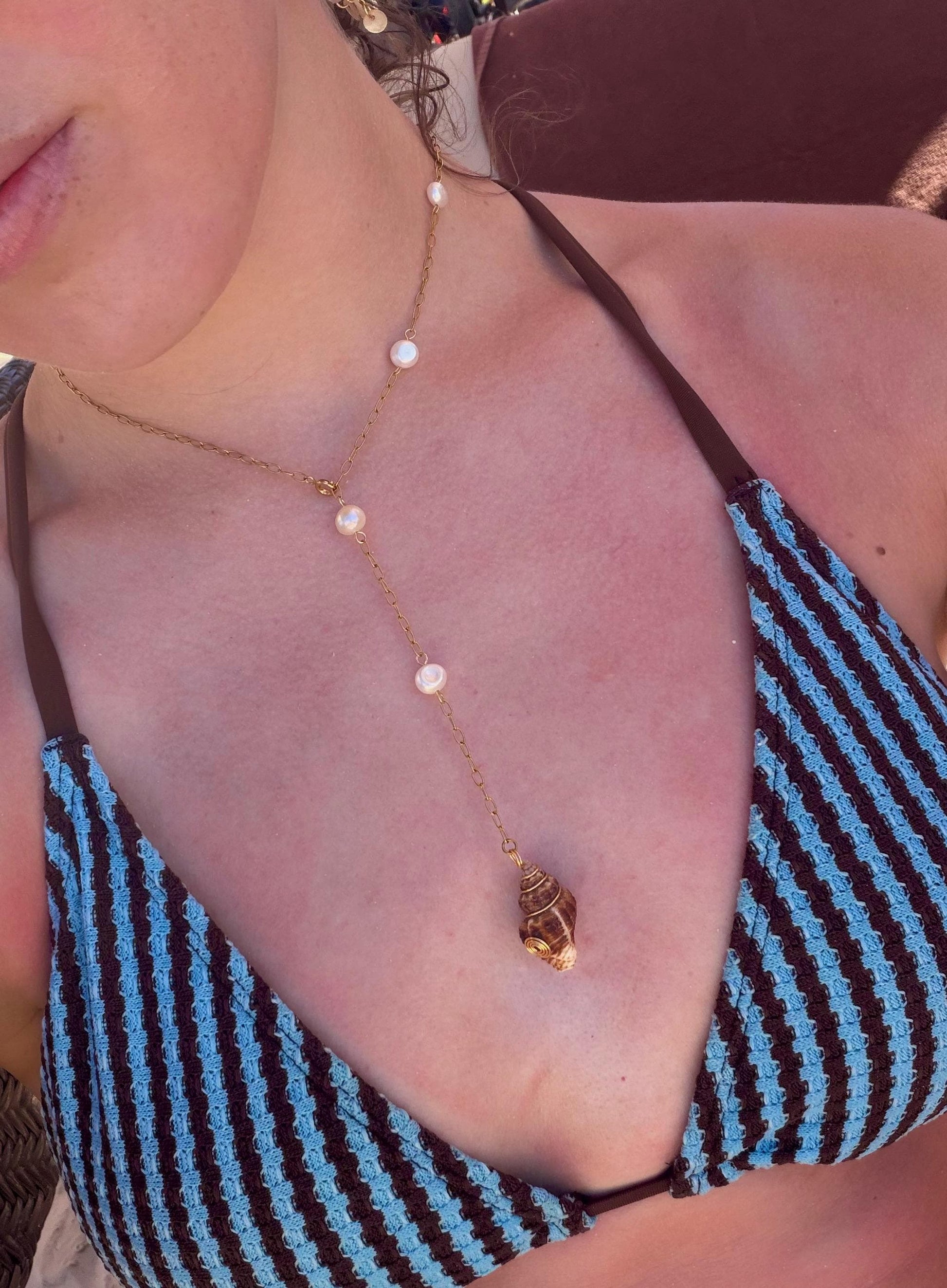 The Sirena Lariat Necklace | Stainless Steel Necklace | Summer Beach Ocean Shell Necklace