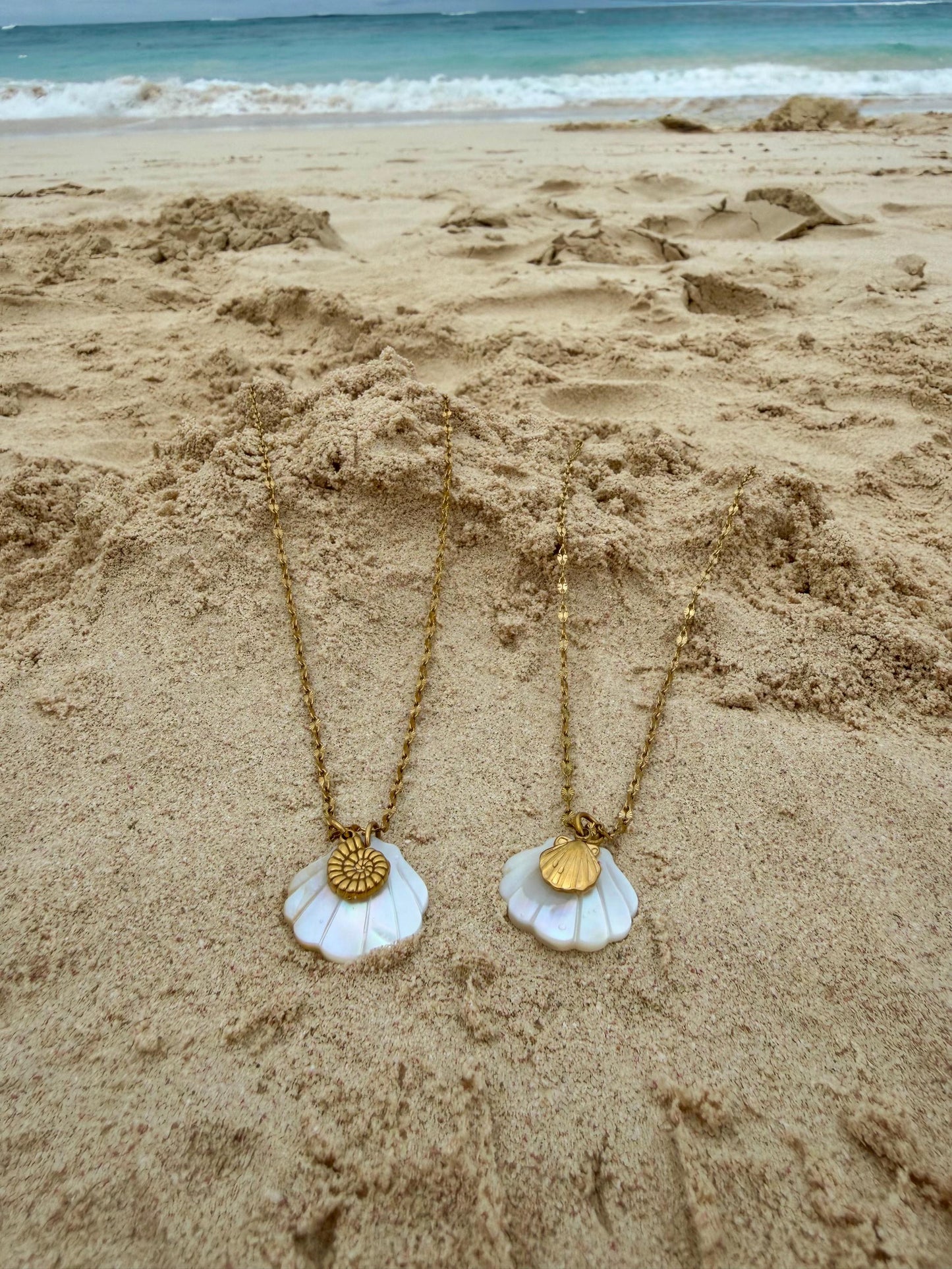 Golden Scallop Necklace | Stainless Steel Water Resistant | Summer Ocean Beach Necklace |