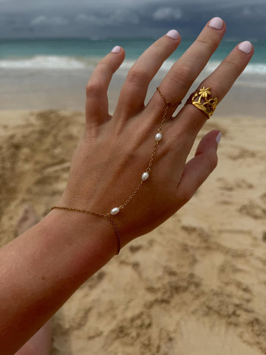 Pearl Tide Hand Chain | Stainless Steel Water Resistant | Summer Beach Ocean Jewelry |