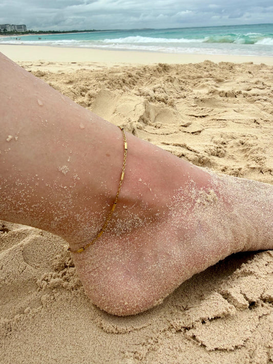 Sunbeam Anklet | Stainless Steel Water Resistant | Summer Ocean Beach Jewelry |