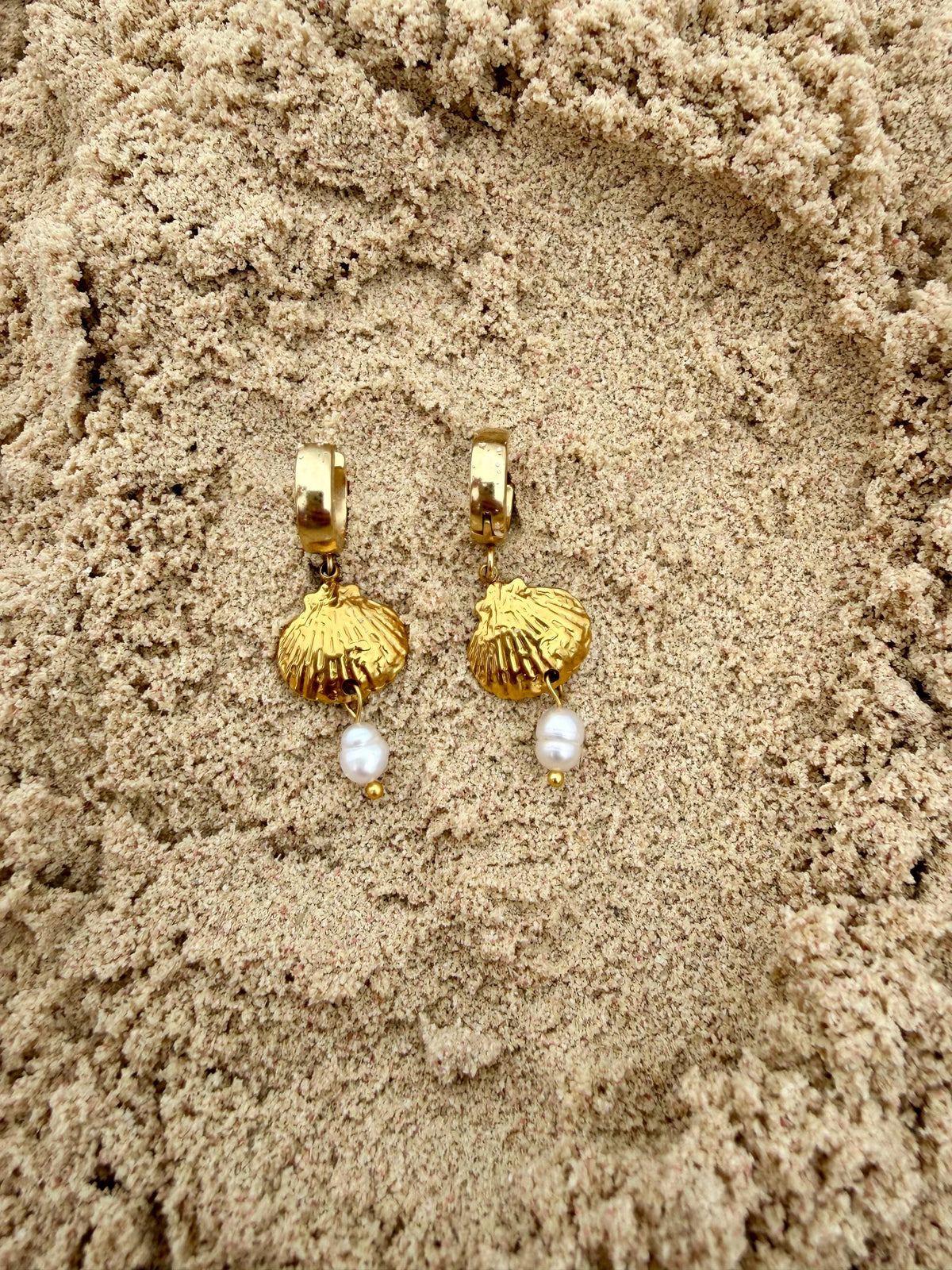Seafarer Pearl Huggies | Gold Shell & Pearl Earrings | Stainless Steel Huggie Hoops | Coastal Jewelry | Beach Earrings