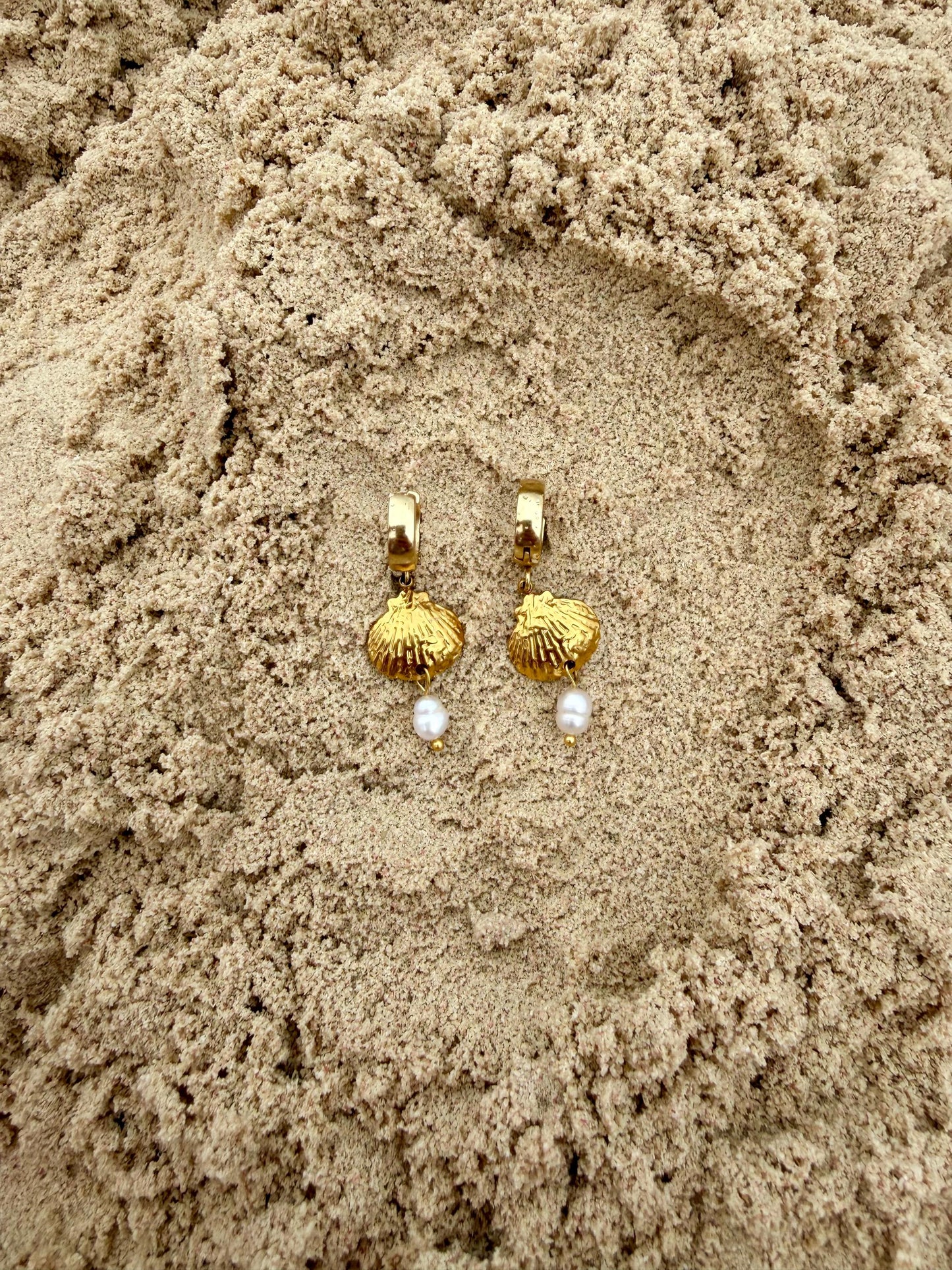 Seafarer Pearl Huggies | Gold Shell & Pearl Earrings | Stainless Steel Huggie Hoops | Coastal Jewelry | Beach Earrings