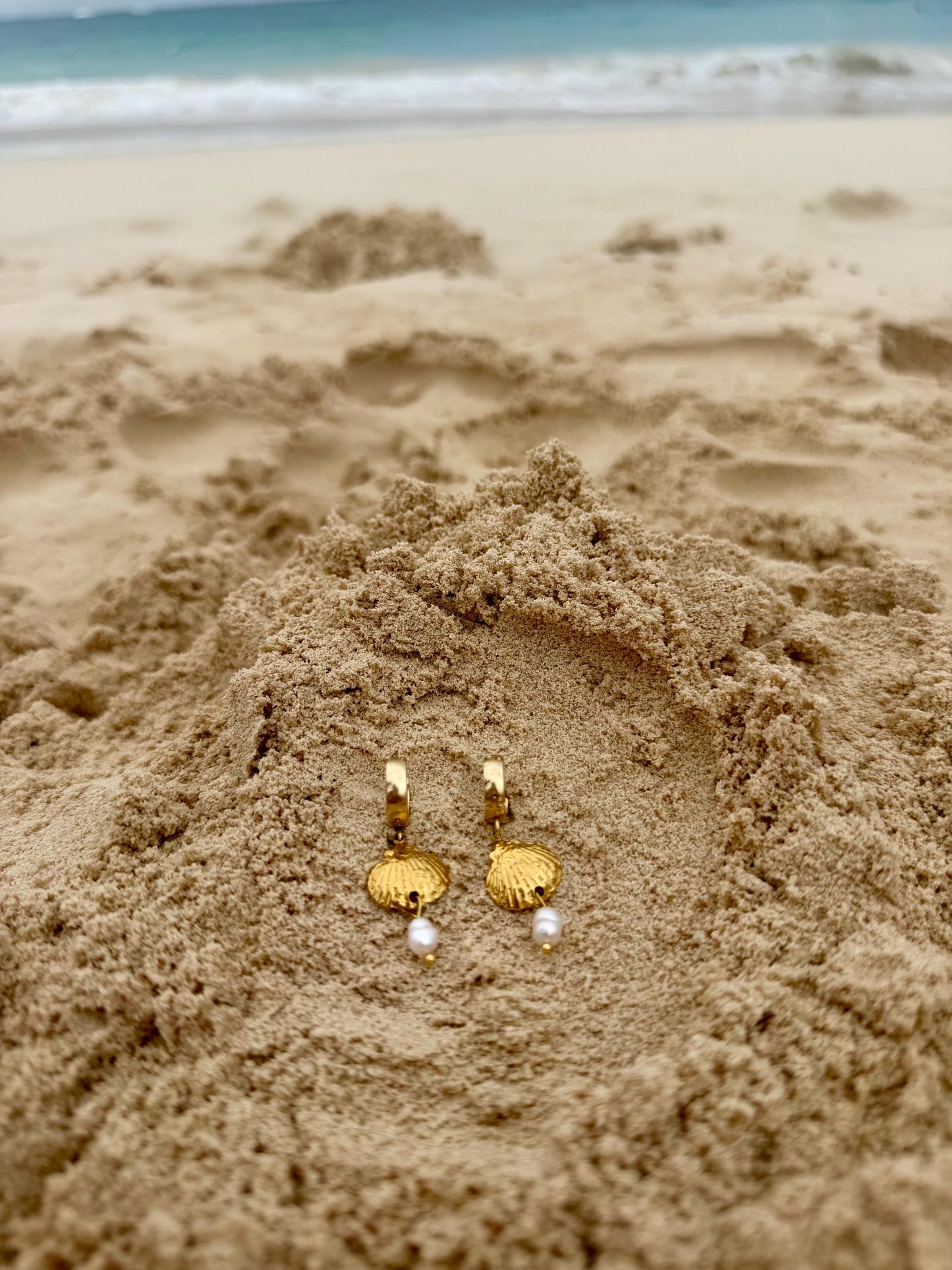 Seafarer Pearl Huggies | Gold Shell & Pearl Earrings | Stainless Steel Huggie Hoops | Coastal Jewelry | Beach Earrings